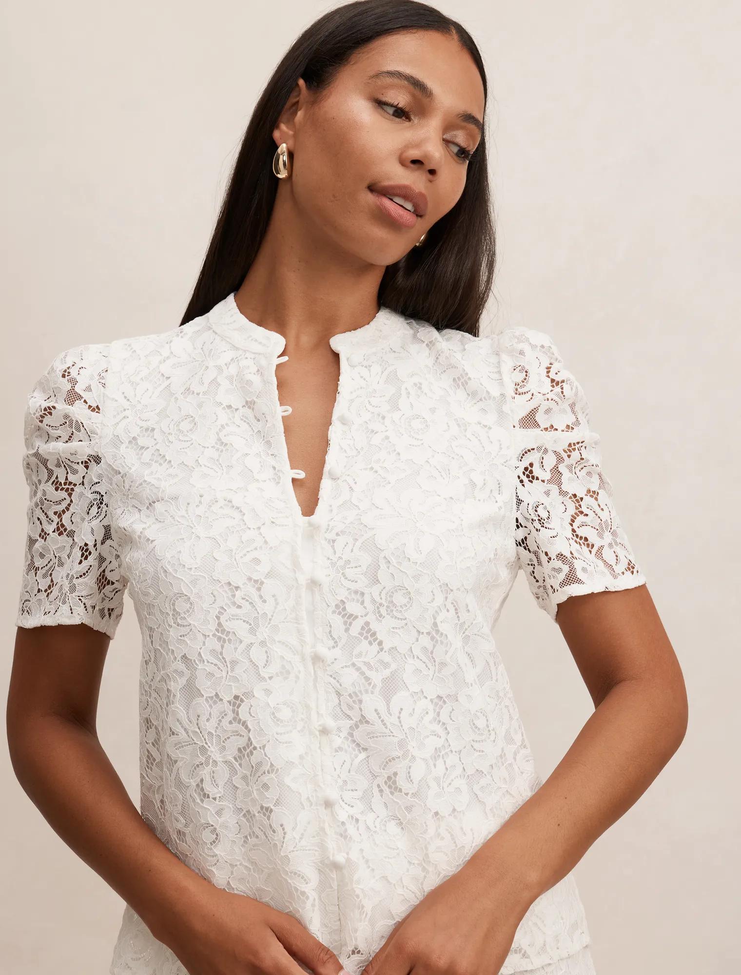 Lina Short Sleeve Lace Blouse