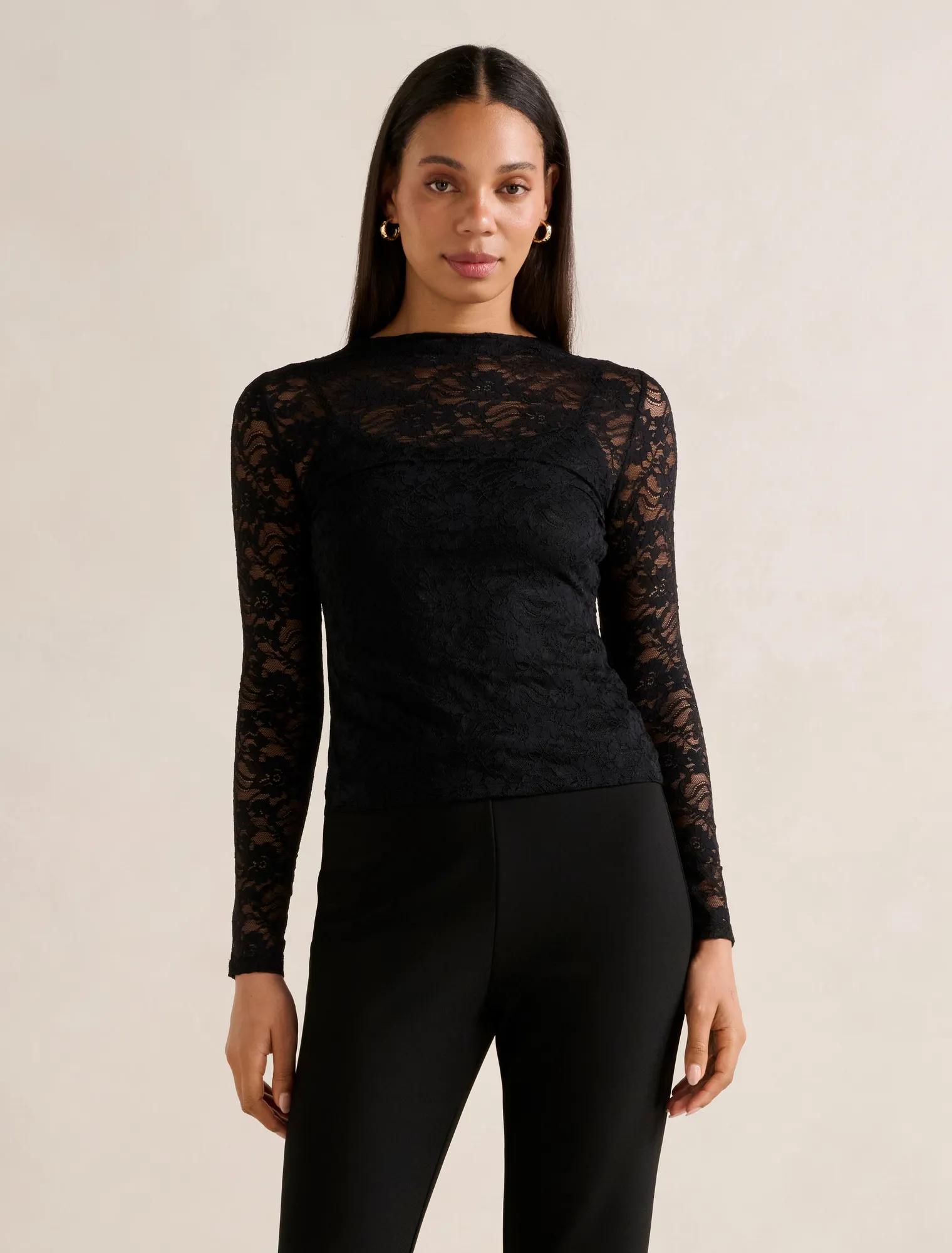 Henley High Neck Lace Top