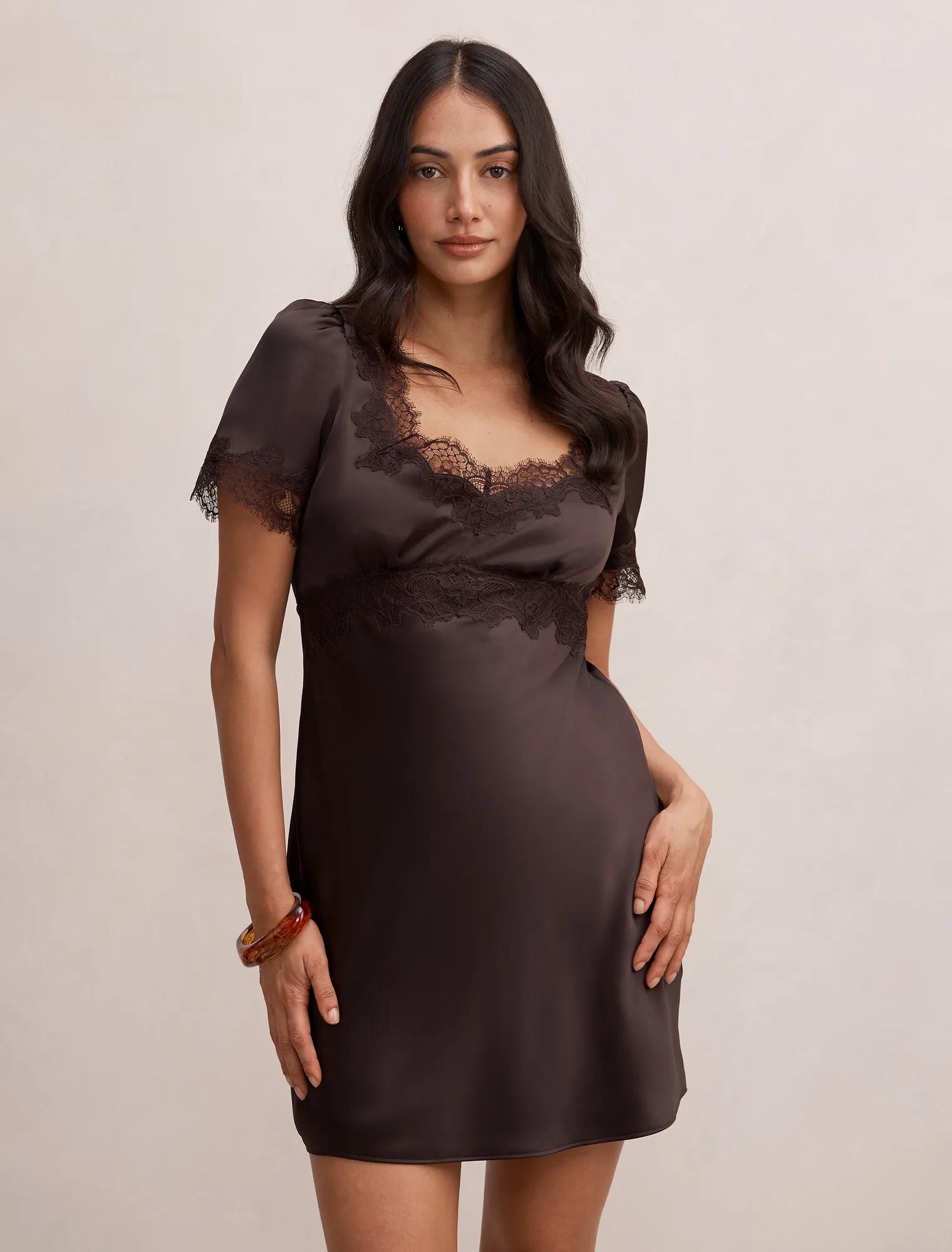 Marissa Lace Trim Satin Mini