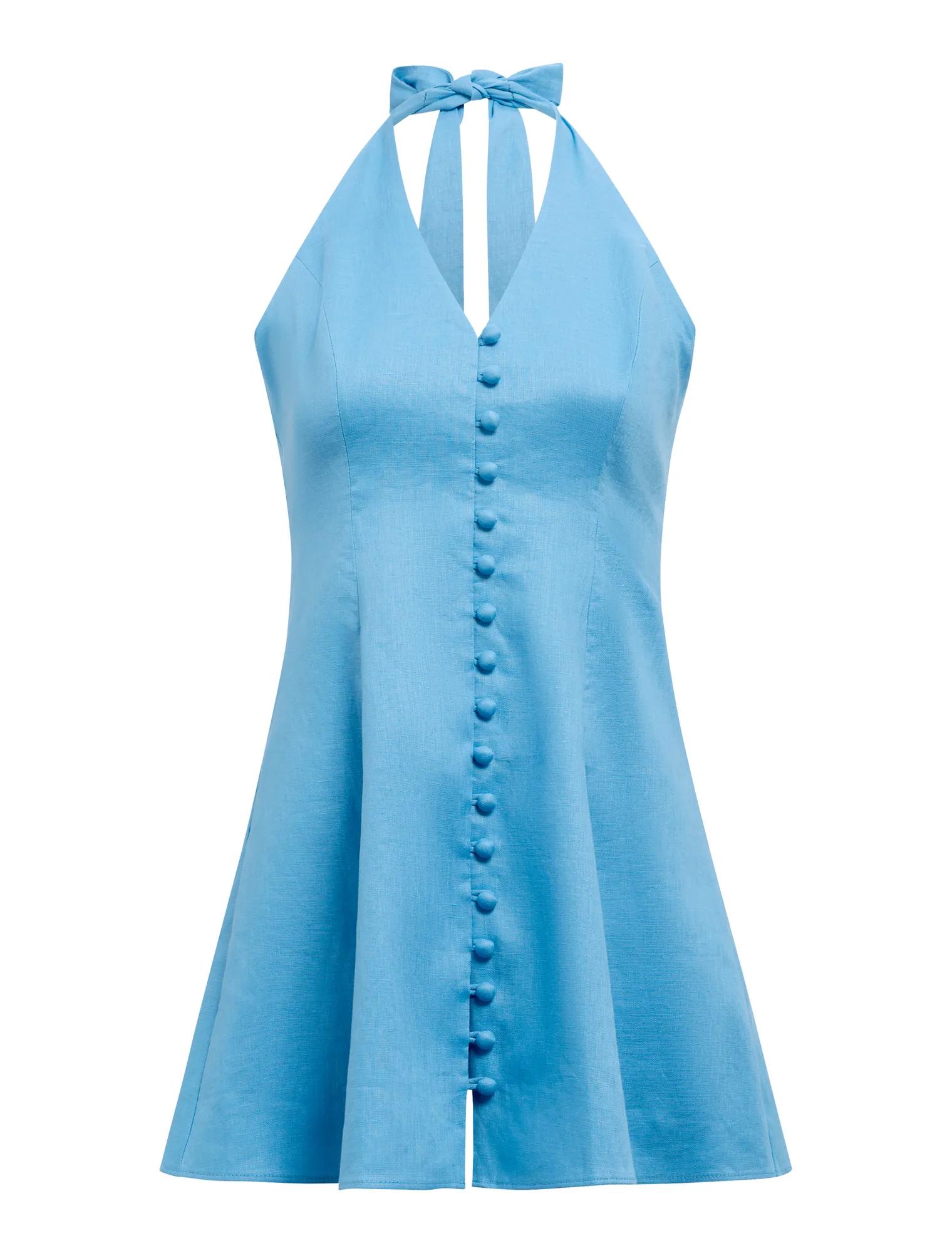 Ina Button Front Halter Mini Dress