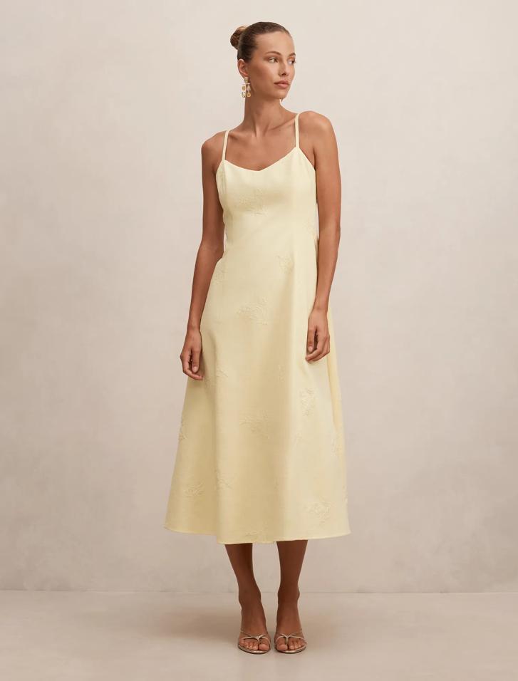 Yellow Midi Dress - Tiffany Embroidery Sequin - Size 0 to 12 - Womens Midi  Dresses