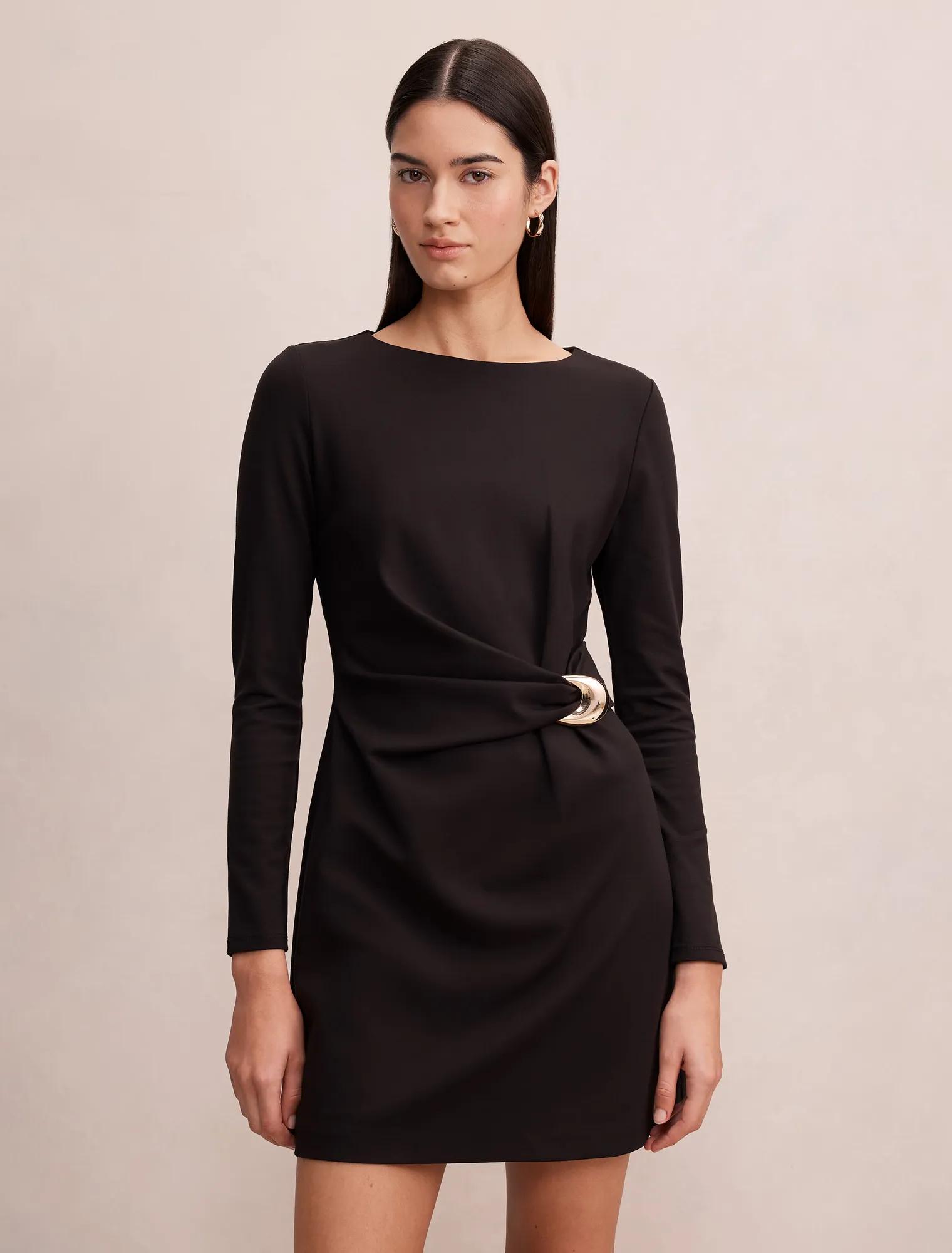 Forever New Women's Lennox Hardware Mini Dress in Black, Size 6 Viscose/Polyamide/Elastane