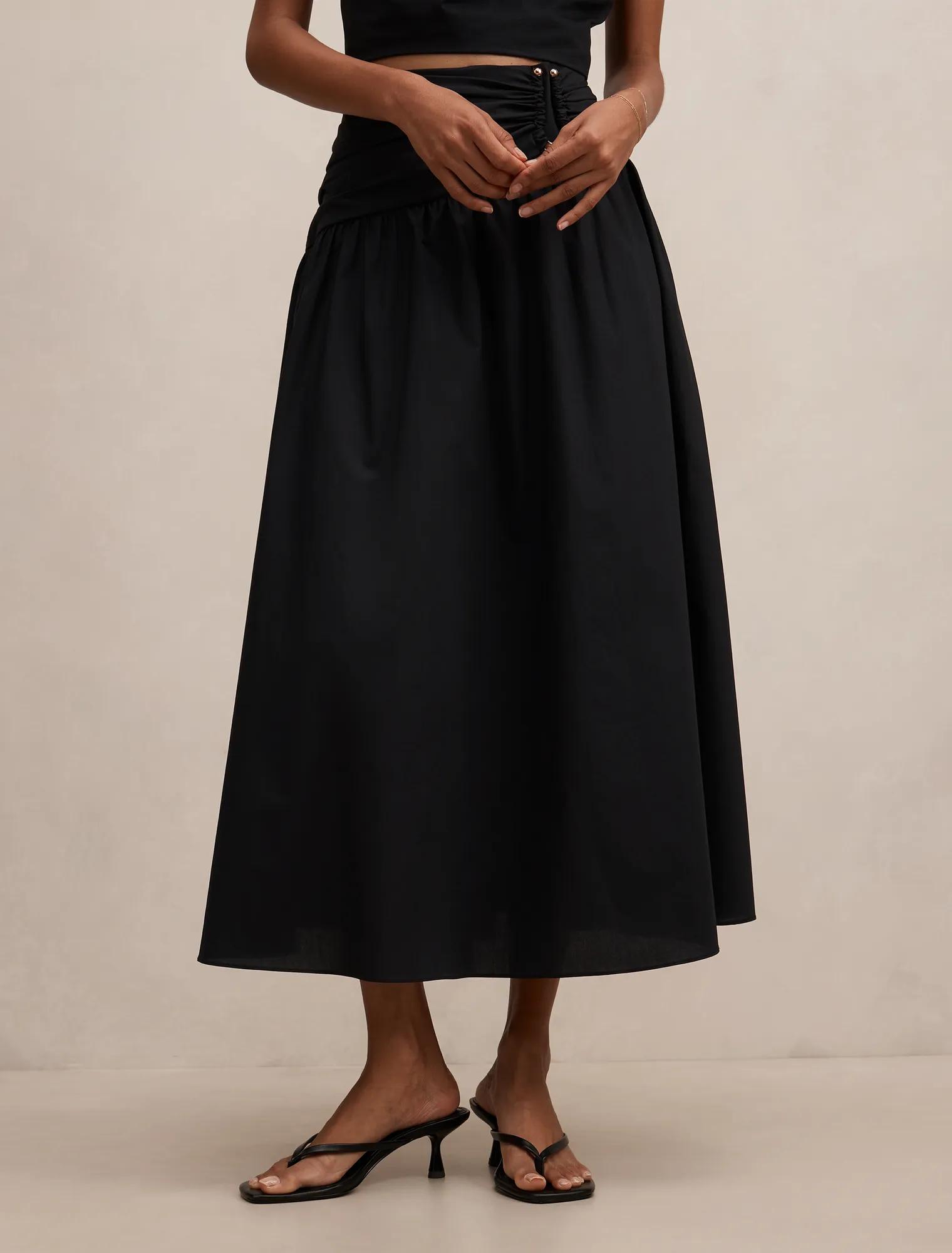 Forever New Women's Dottie Petite Hardware Maxi Skirt in Black Co-Ord, Size 6 100% Cotton
