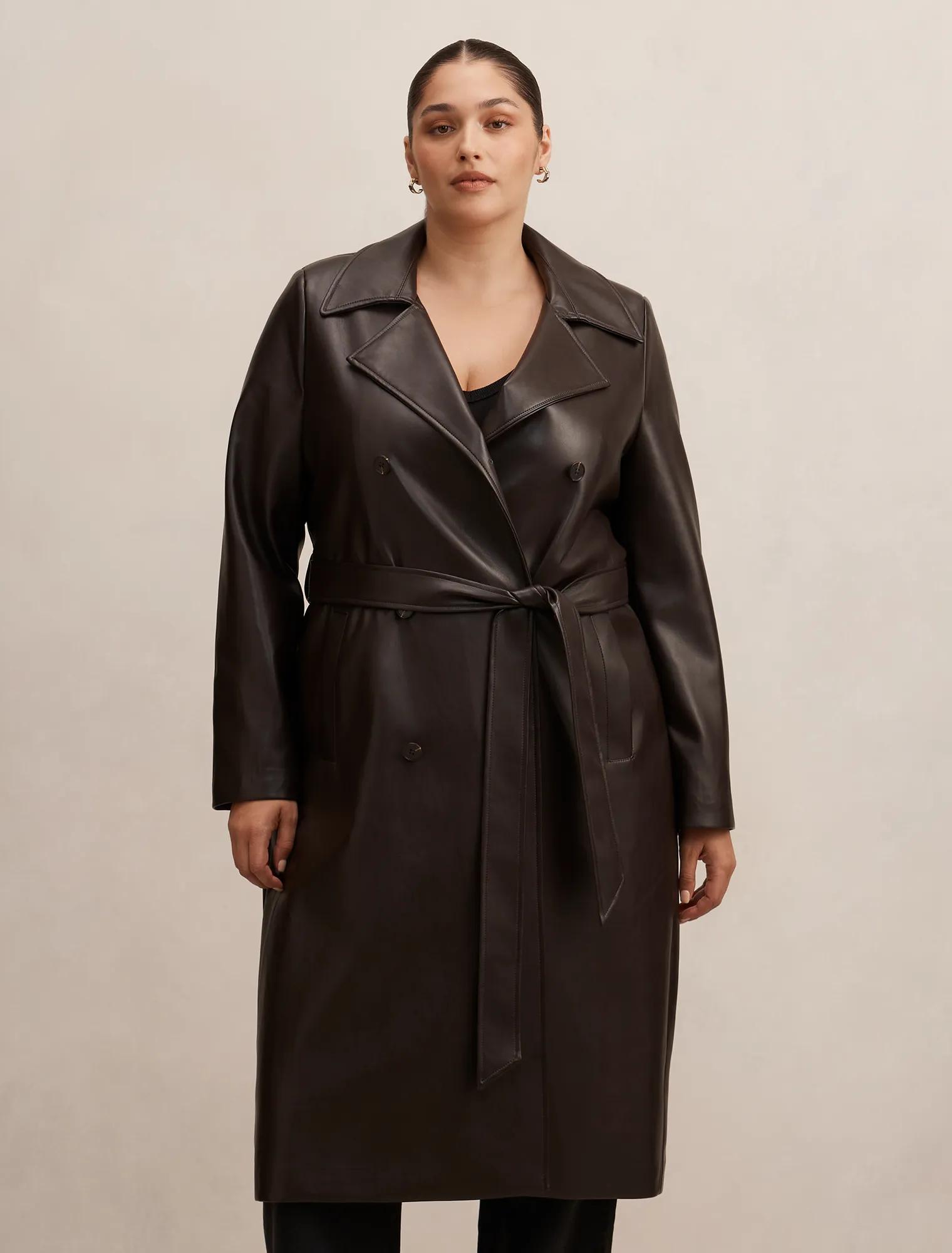 Brown Trench Coat - Sabina Curve PU - Size 16 to 24 - Womens Plus