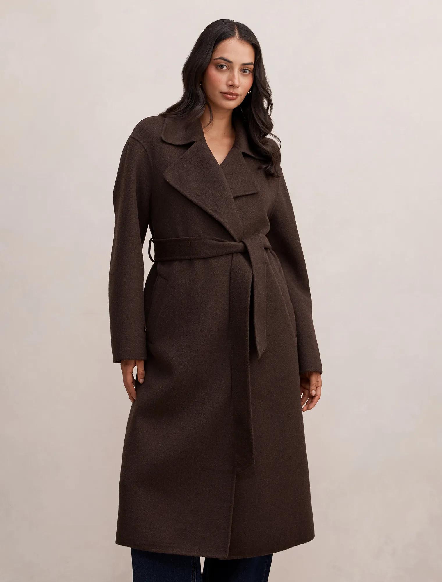 Forever New Women's Rebecca Relaxed Felled Coat in Chocolate, Size 14 Wool/Polyester/Acrylic