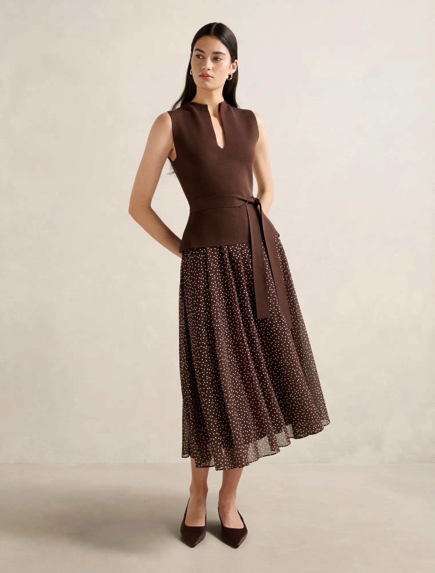 Catherine Woven Mix Knit Dress in Brown - Size 4 to 16 - Womens Knit Midi  Dresses
