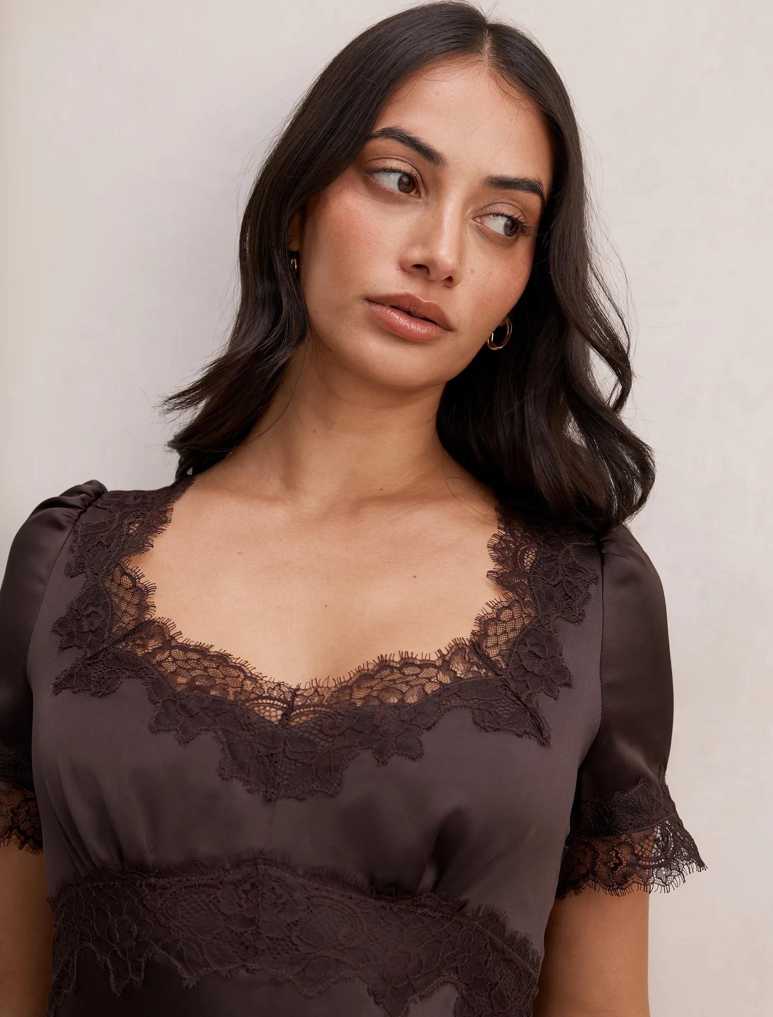 Marissa Lace Trim Satin Mini
