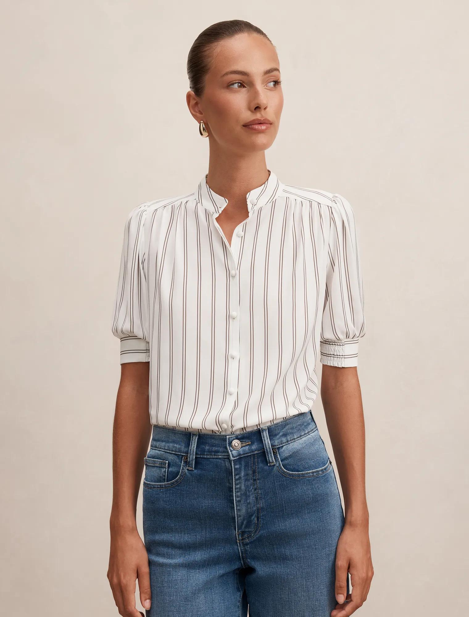 White Blouse - Dorothea Stripe - Size 0 to 12 - Womens Stripe Blouse