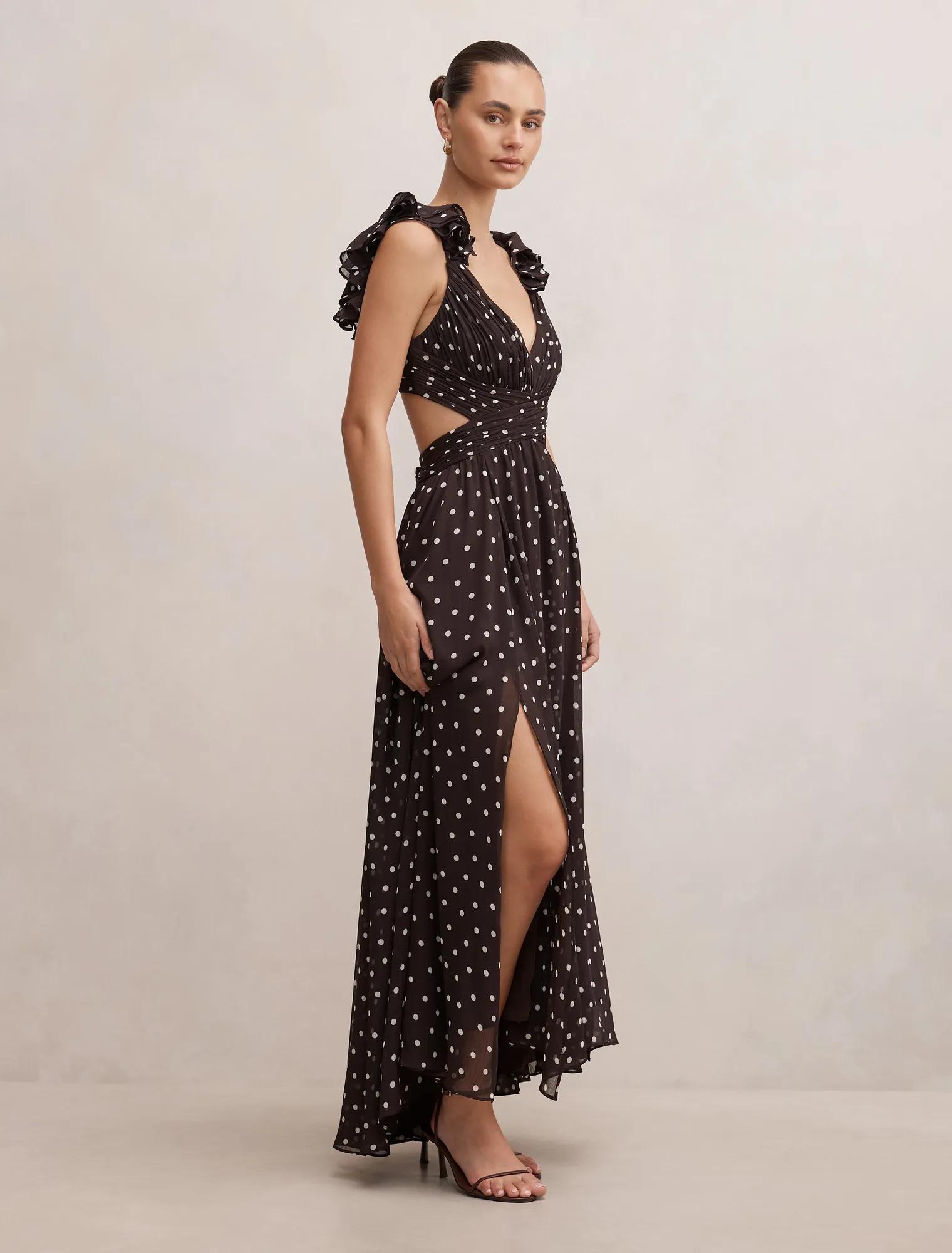 Selena Ruffle Shoulder Maxi Dress