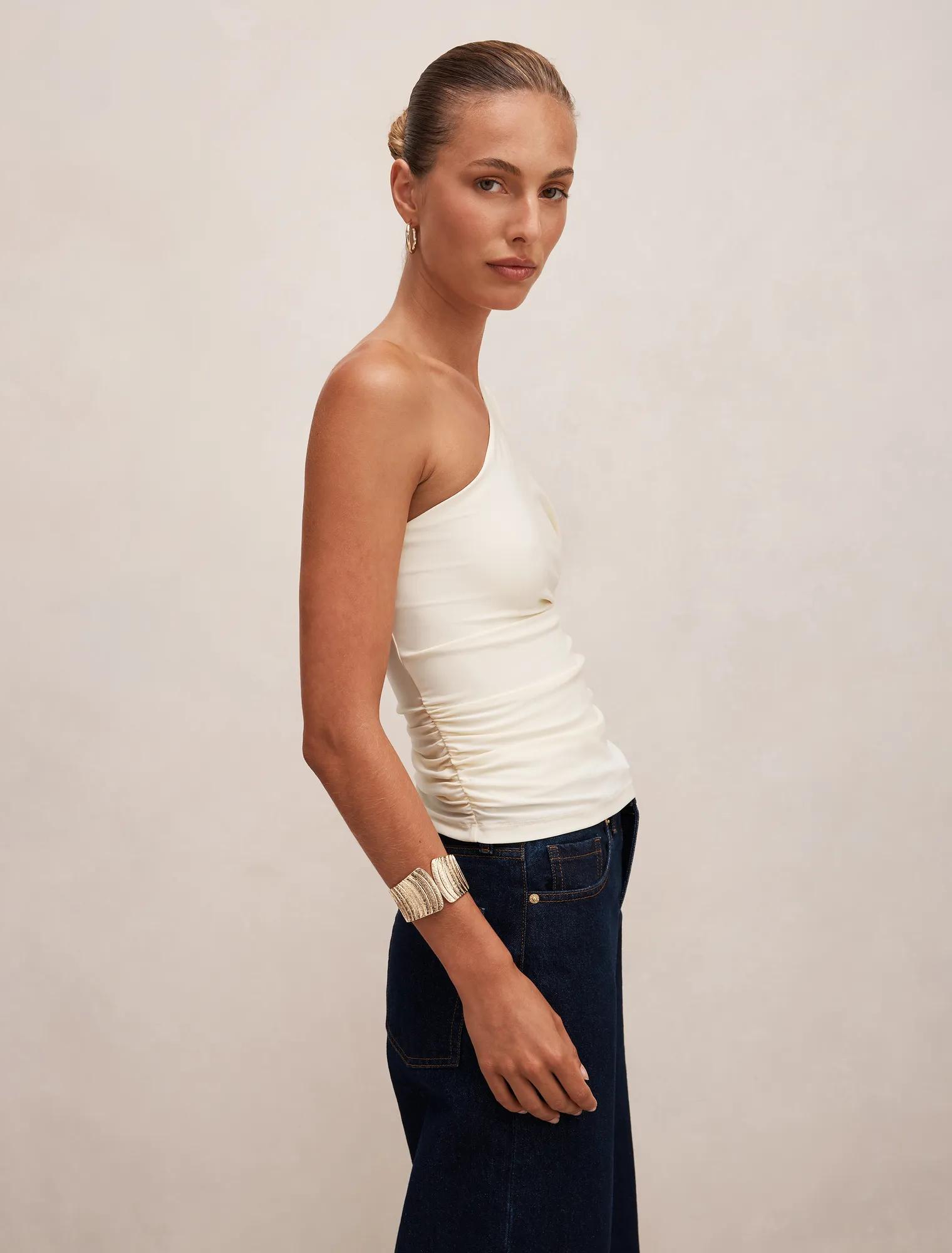 Olive One Shoulder Cape Top
