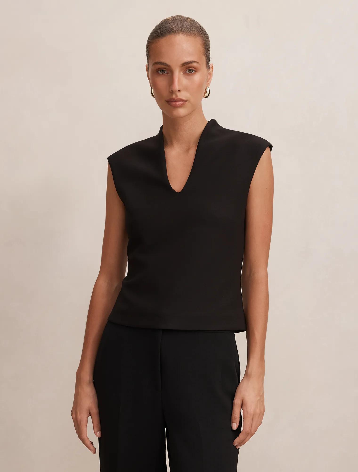 Monroe Crepe V-Neck Tank in Black - Size 0 to 12 - Womens V Neck