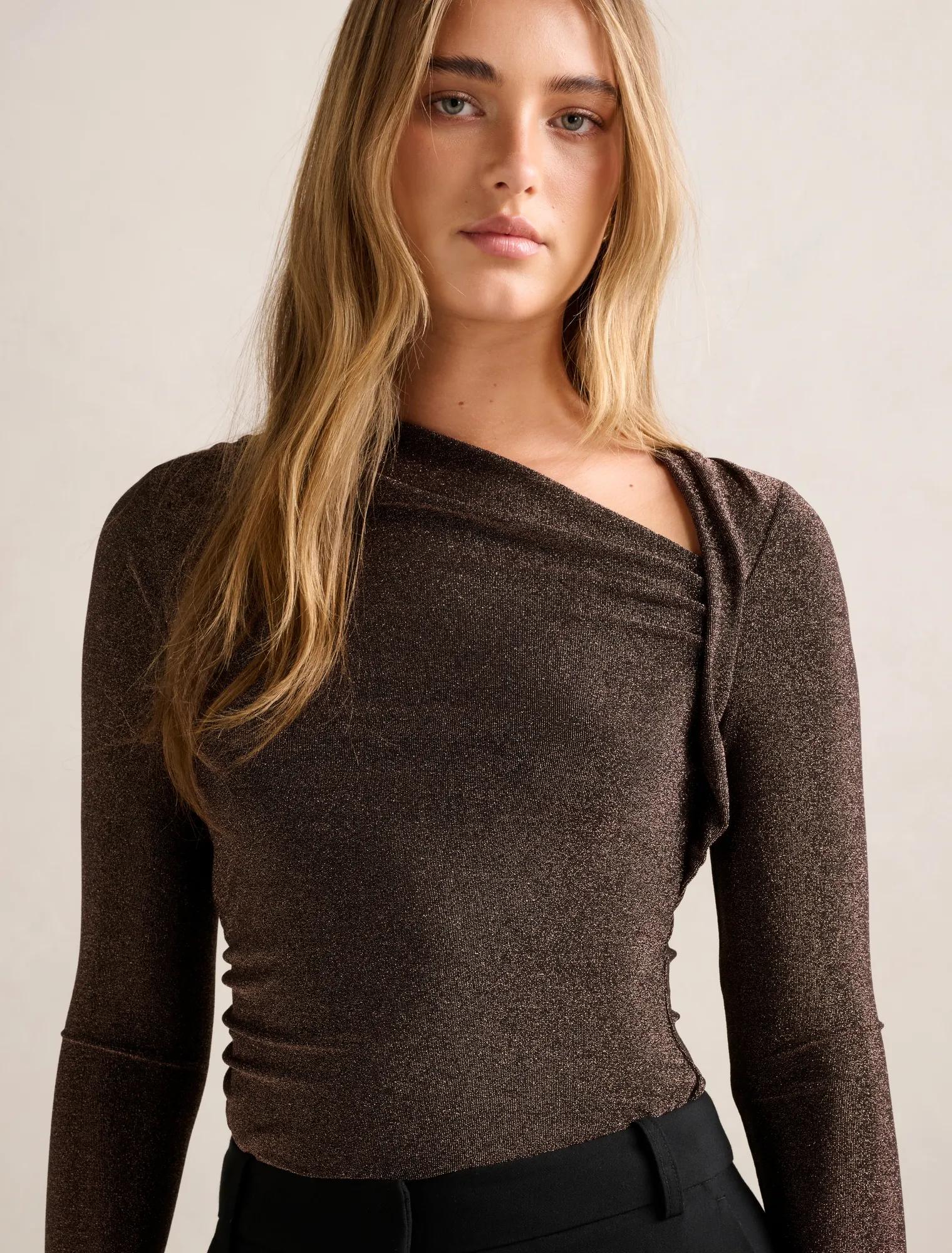 Roma Glitter Asym Neck Top