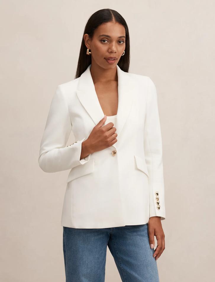 Trixie Gold Button Blazer in White - Size 0 to 12 - Womens Blazers