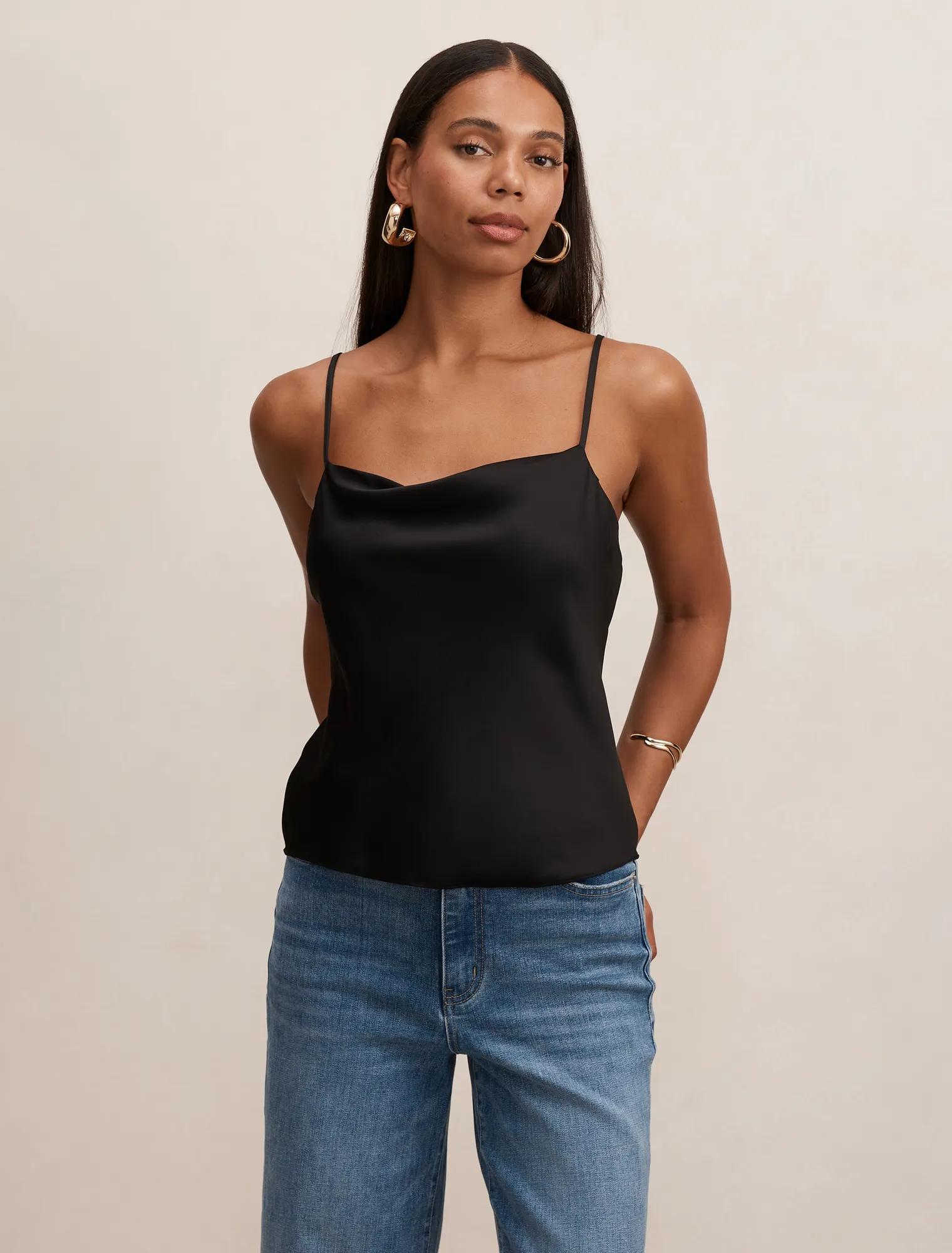 Tamsyn Satin Cami Top in Black - Size 4 to 16 - Womens Cami Tops