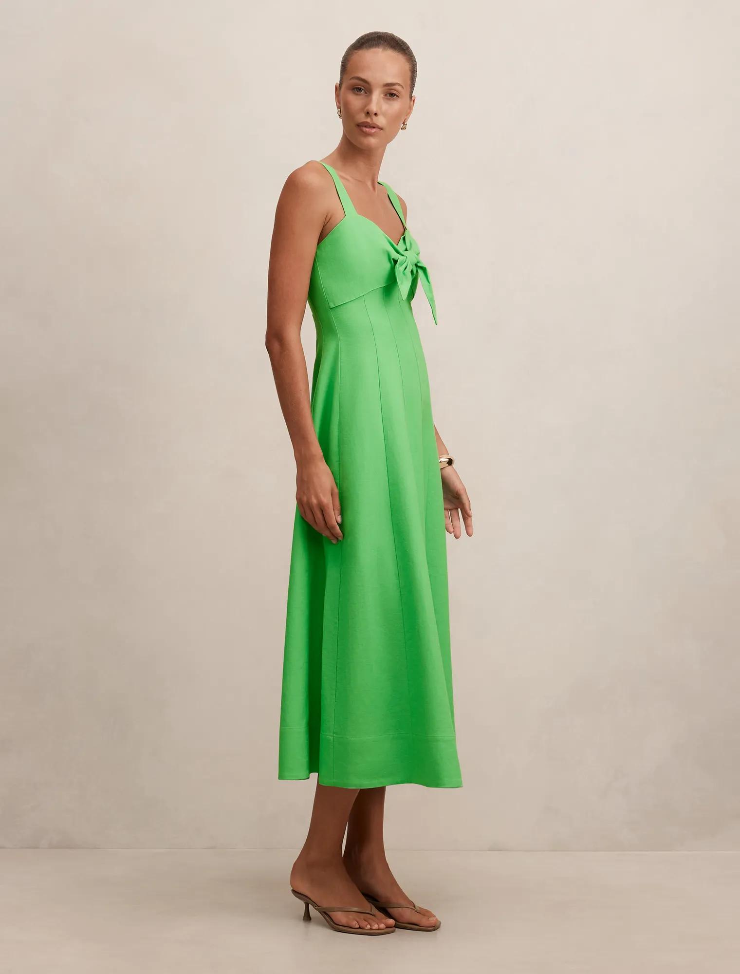 Kara Tie Front Linen Midi Dress