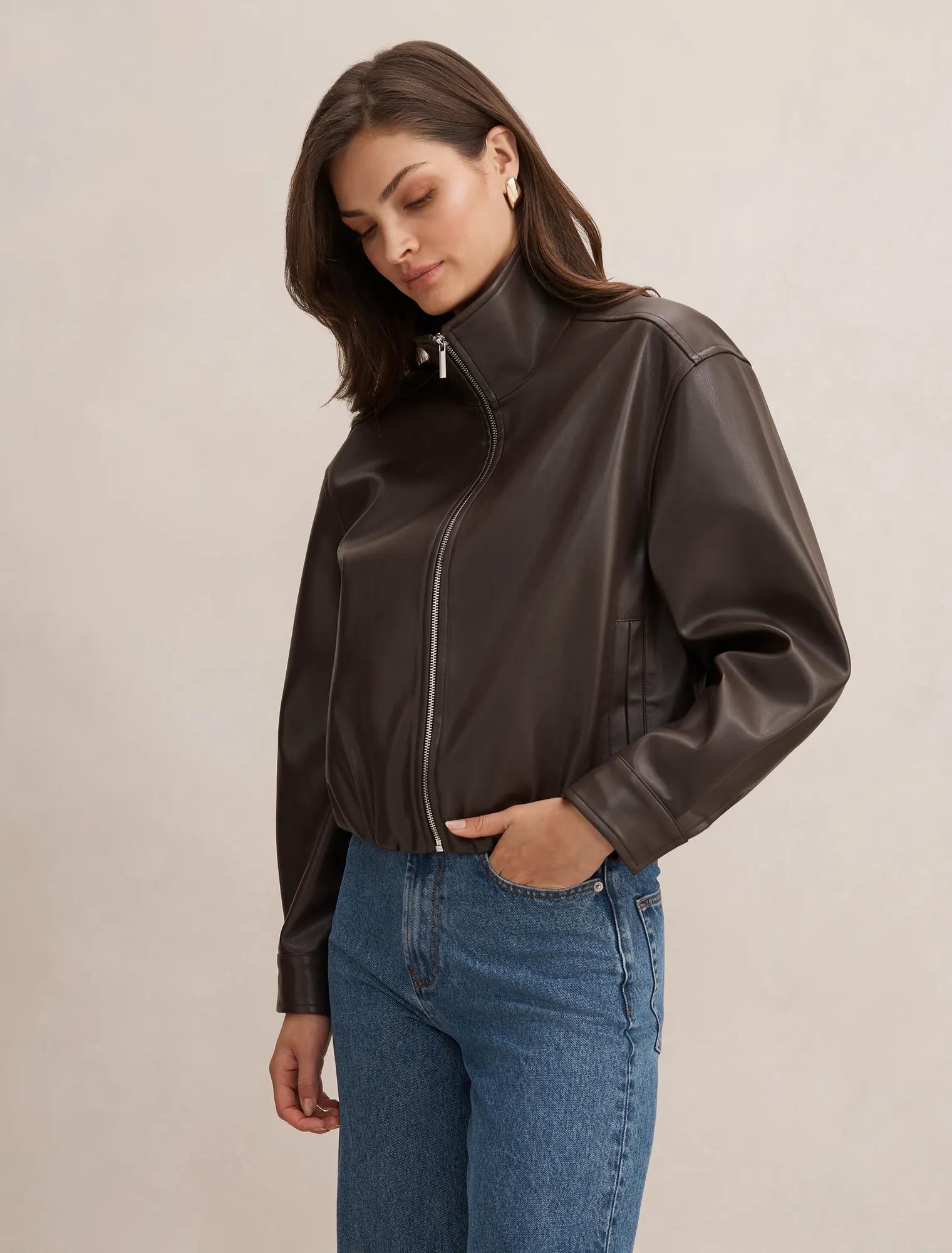 Julia PU Funnel Neck Jacket