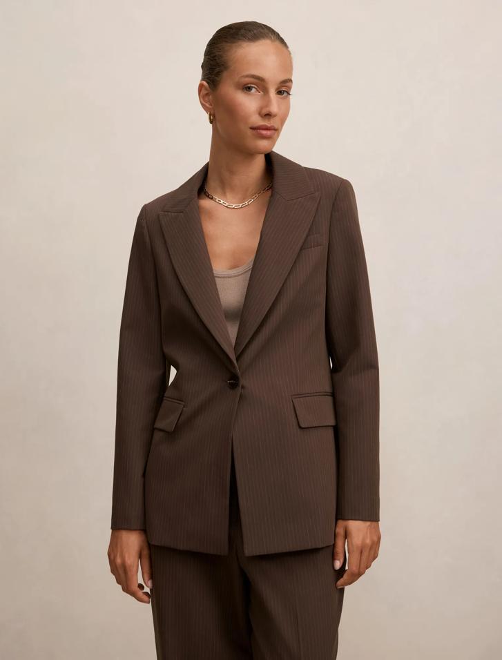brown dress jacket ladies Blazer - Bree Pinstripe Single Breasted - Size 4 to 16 Women’s Layers Denim Maxi sunlight Size:17.5 / xl Elevate your wardrobe with