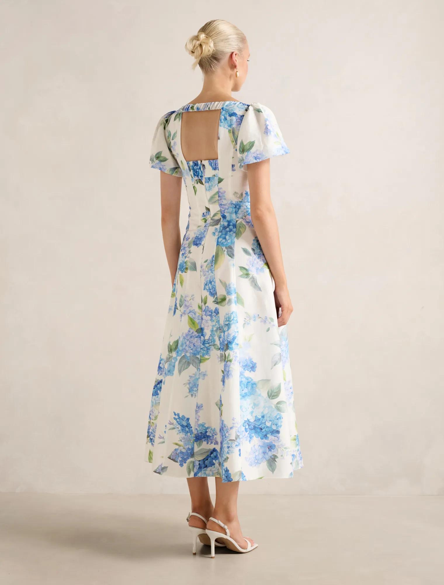 Kaya Printed Flutter Midi Dress