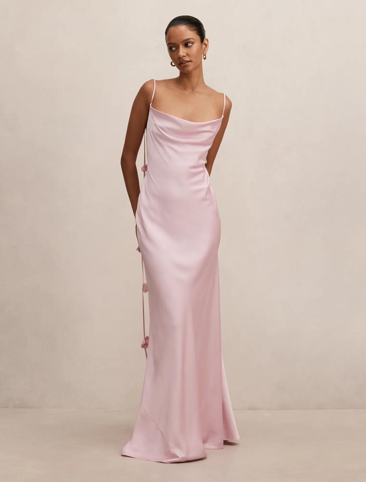 sachin and babi light blue dress Champagne Satin Dress - Backless Midi Dress - Cutout Slip Dress main image 1