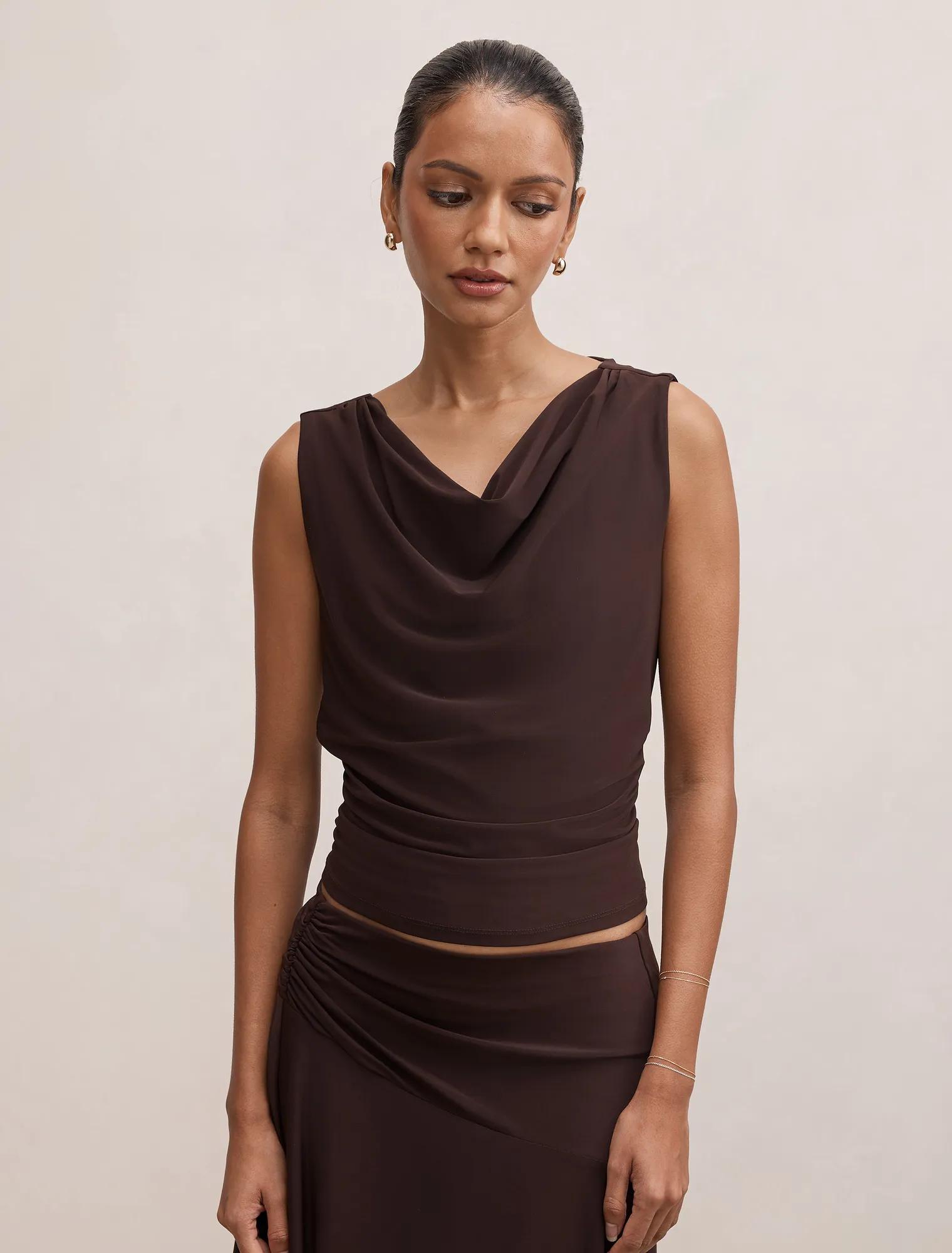 Ada Petite Drape Cowl Back Top