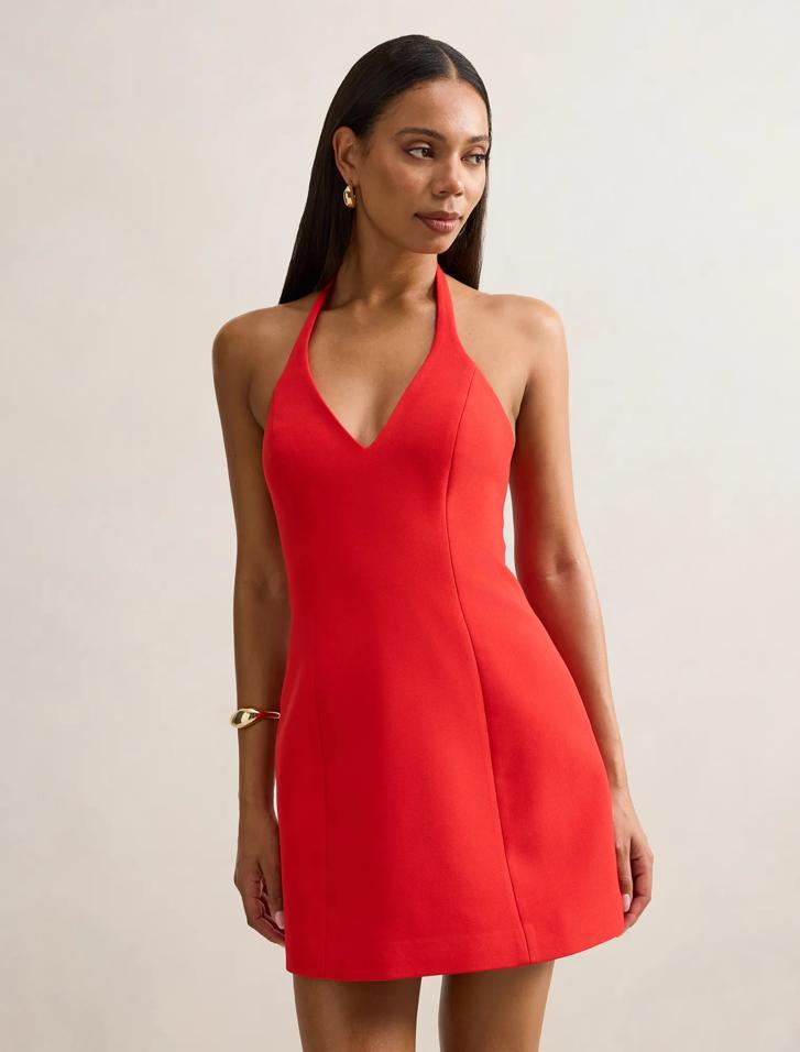 Letta Crepe Halter Mini Dress in Red - Size 0 to 12 - Womens Halter Neck  Mini Dresses