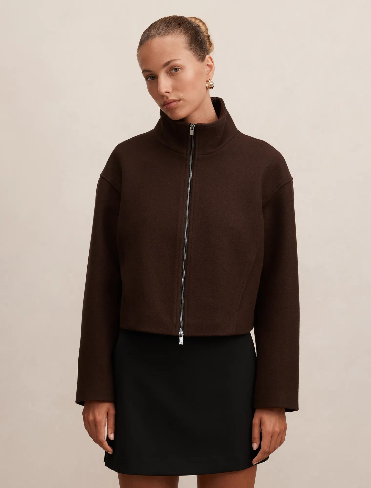 Brown Jacket - Fiona Funnel Neck - Size 4 to 16 - Womens Jacket