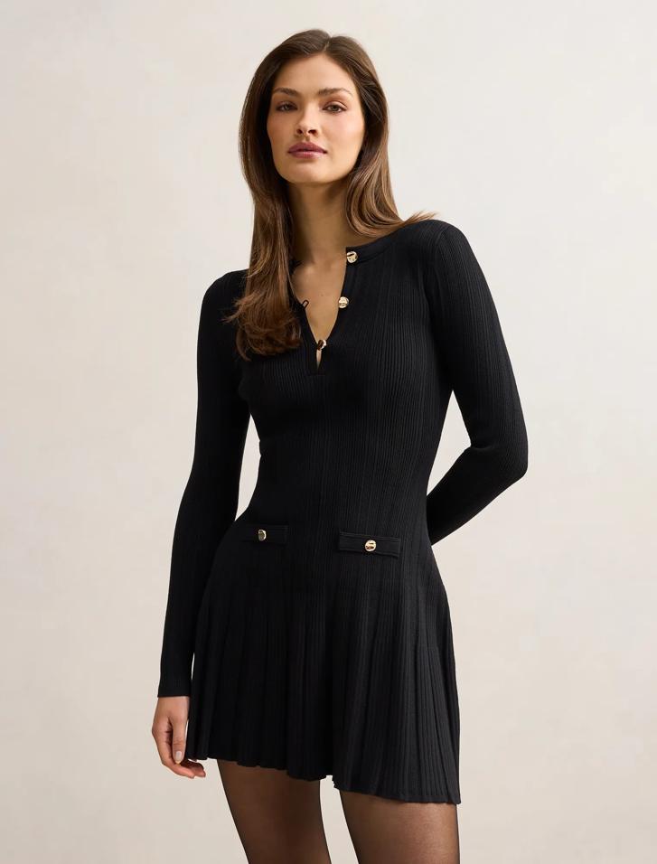 Skye Stitch Interest Knit Mini Dress in black - Size 4 to 16 - Womens Knitwear Dresses Skye Stitch Interest Knit Mini Dress in black - Size 4 to 16 - Womens Knitwear Dresses