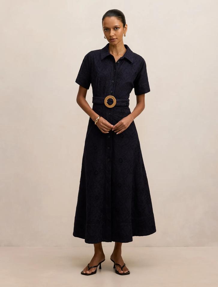knee length dresses for ladies Petite Navy High Neck Ruffle Tiered A-Line Midi Dress