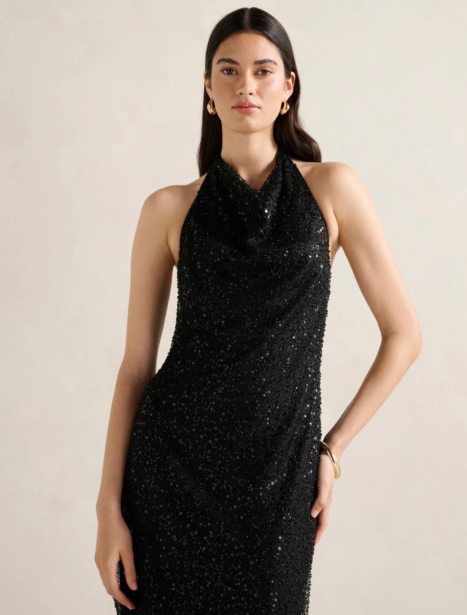 Miranda Sequin Halter Maxi Dress