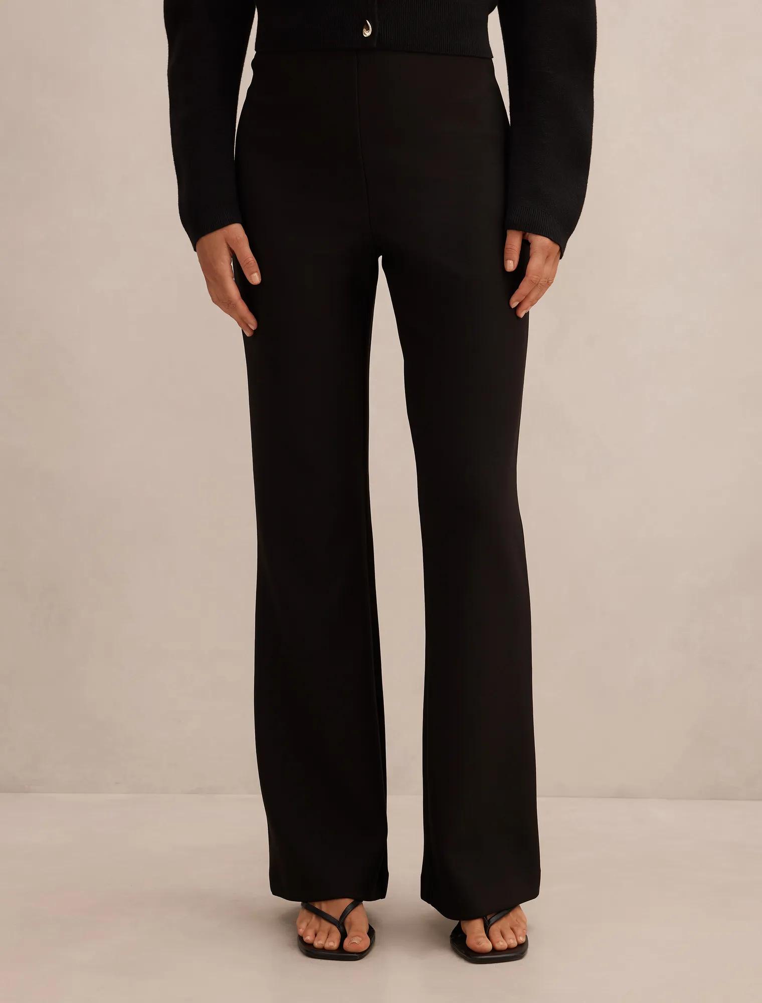 Forever New Women's Maia Flare Trousers in Black, Size 8 Recycled Polyester/Spandex