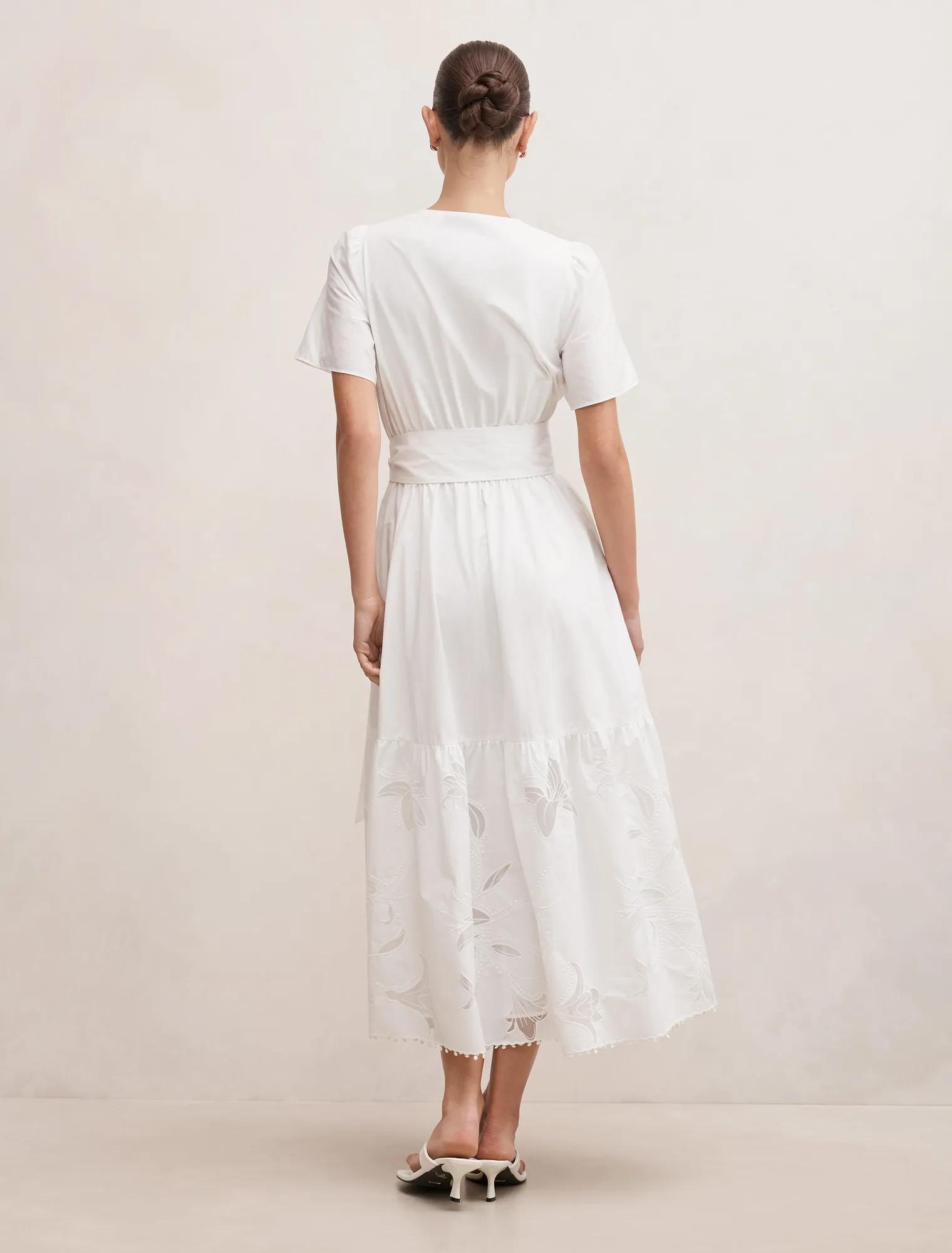 Matilda Embroidered Tie Midi Dress