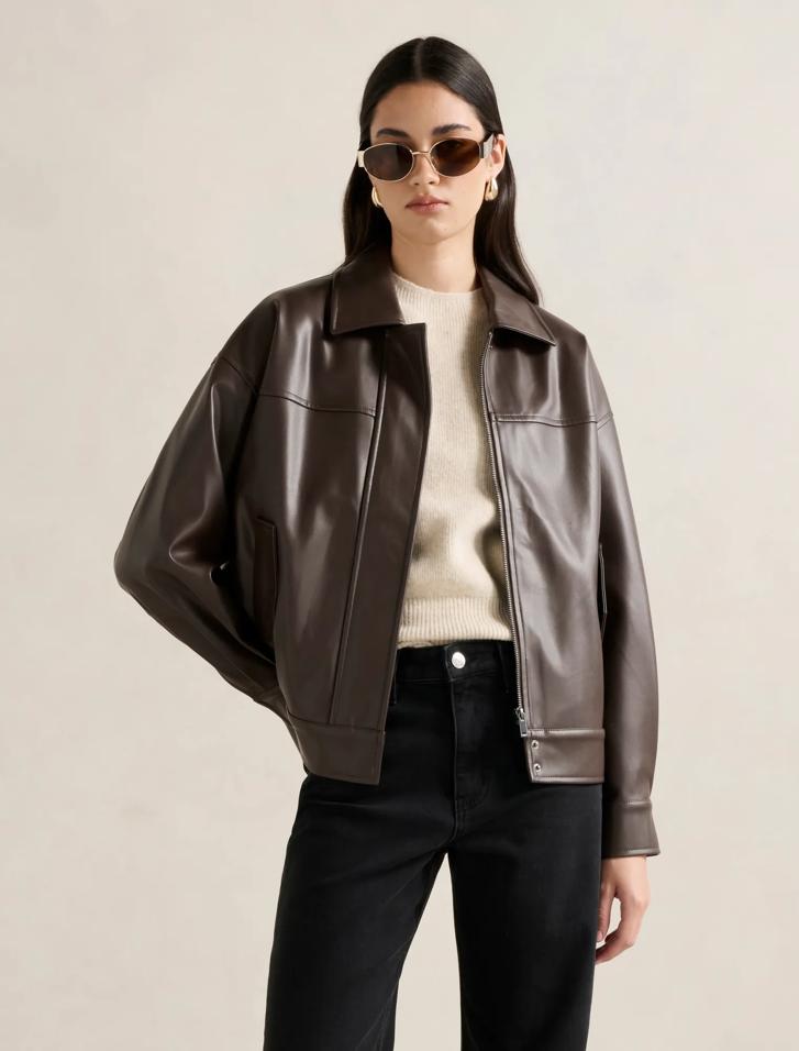 Maxine Vegan Leather Bomber Jacket in brown - Size 0 to 12