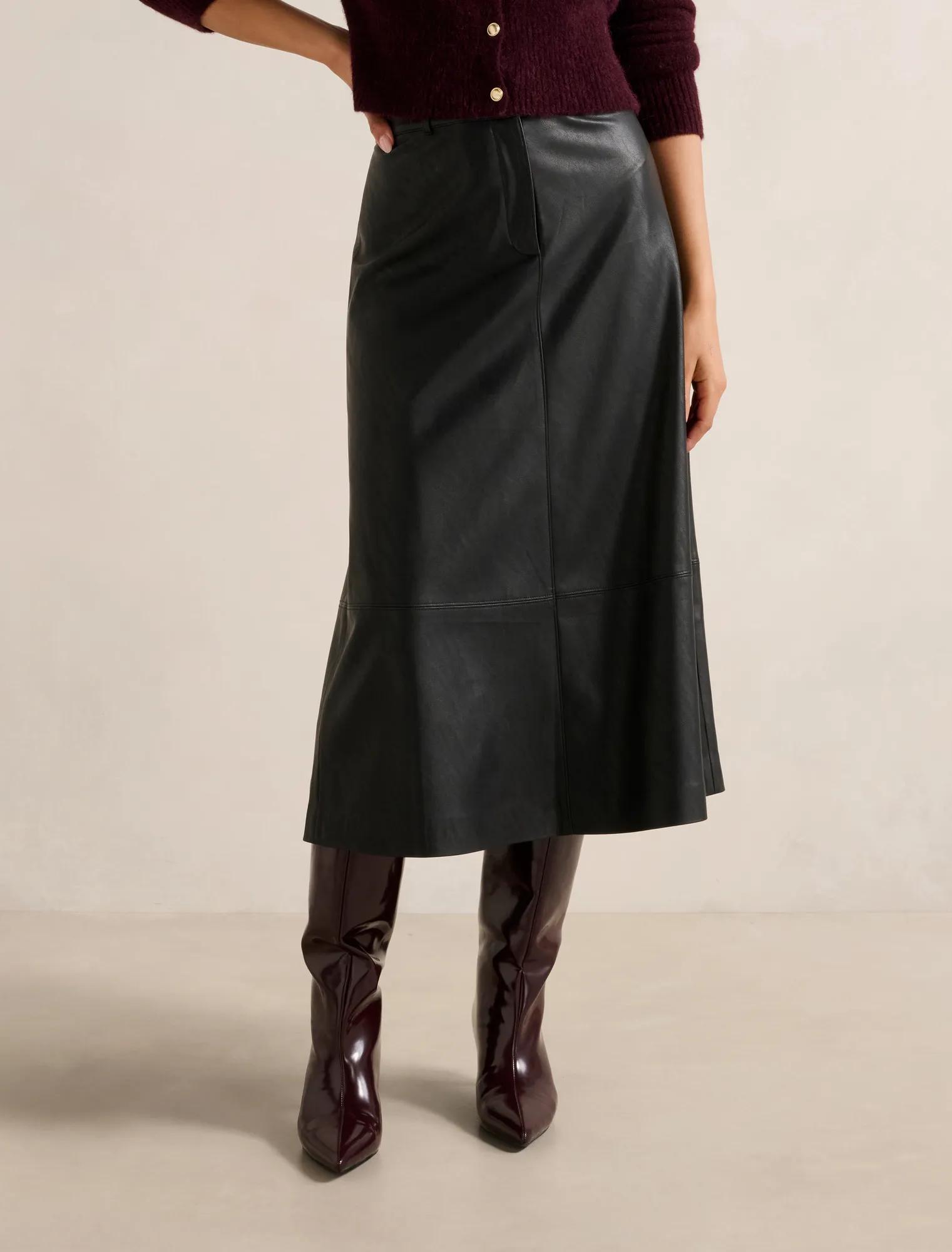 Jupe Courte En Cuir Marron Newport News - Taille 8 - Mini Jupe 100% Cuir