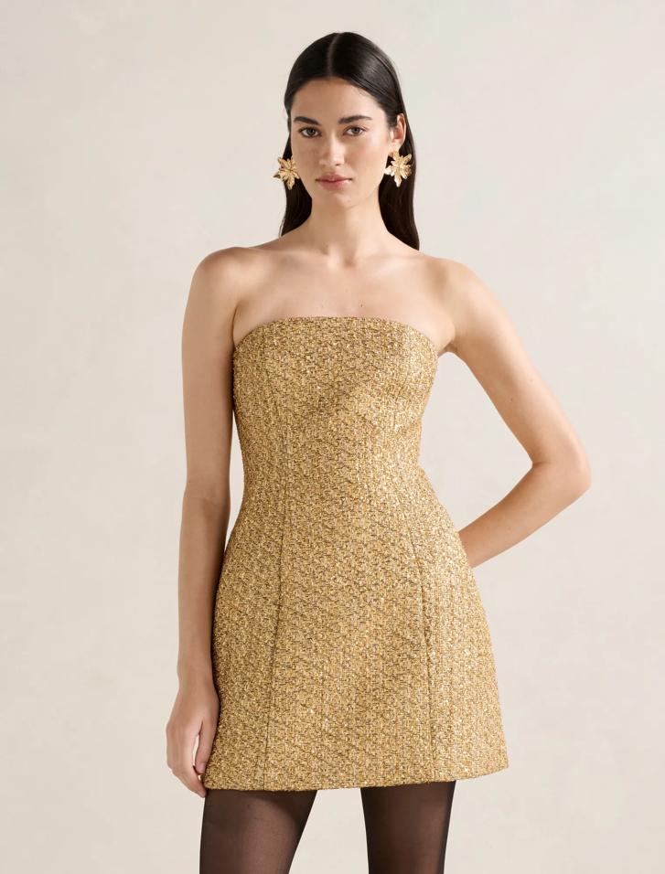 Charlie Tweed Strapless Mini Dress in gold - Size 0 to 12 - Womens