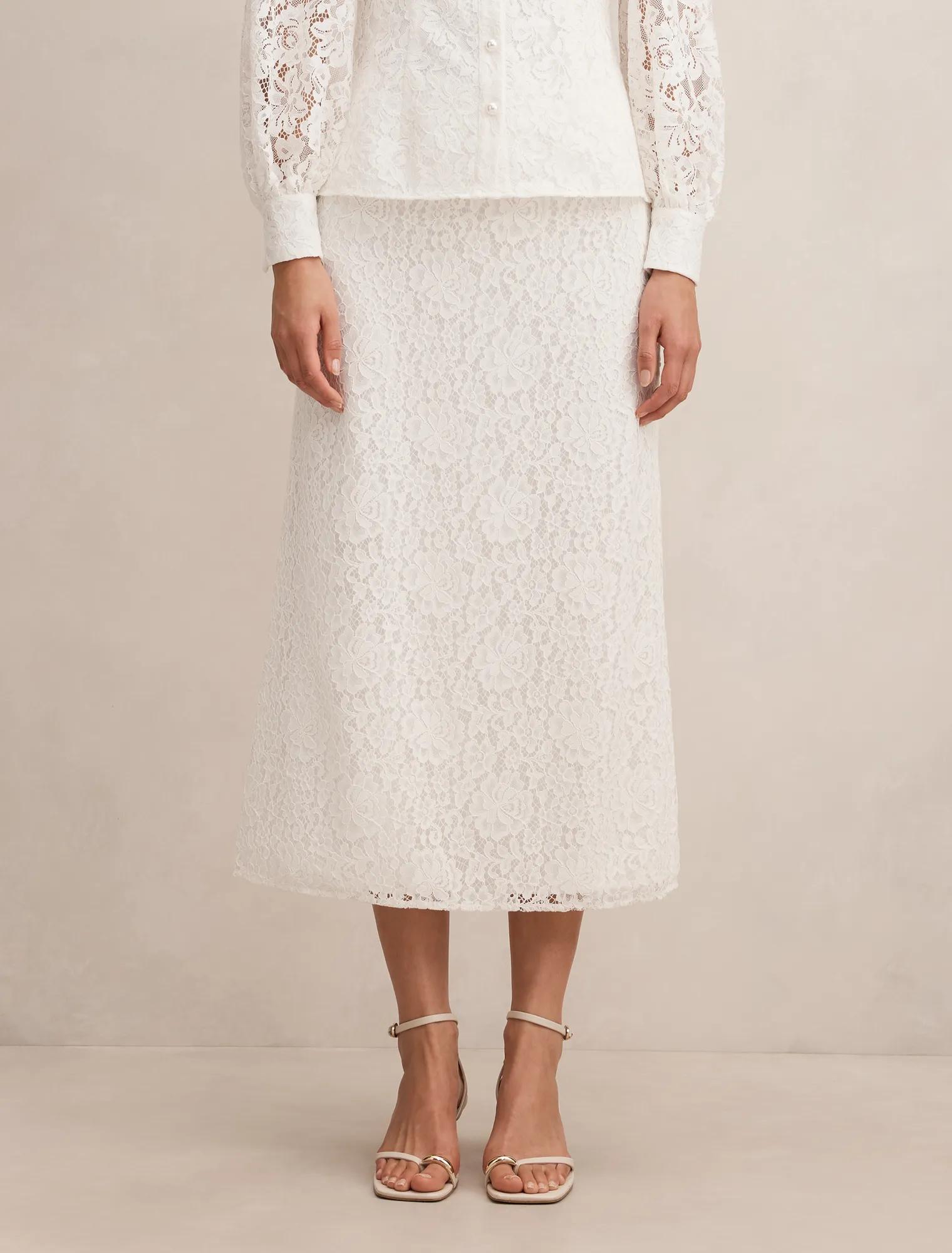 Loretta Lace Midi Skirt in White - Size 0 to 12 - Womens Lace Midi
