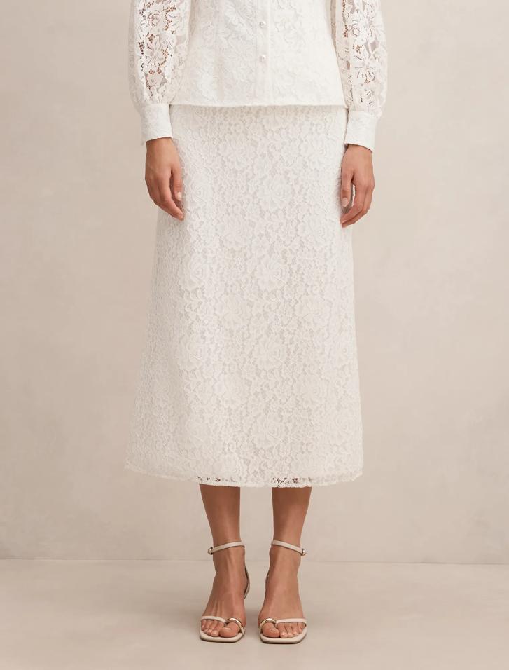 Loretta Lace Midi Skirt in White - Size 0 to 12 - Womens Lace Midi
