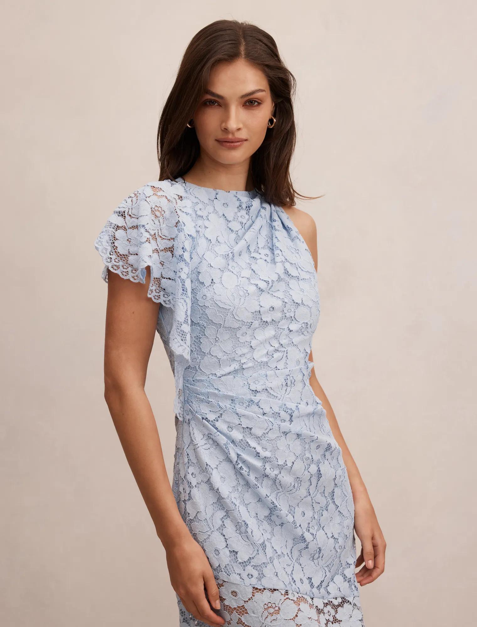 Livvie Asymmetric Lace Maxi Dress
