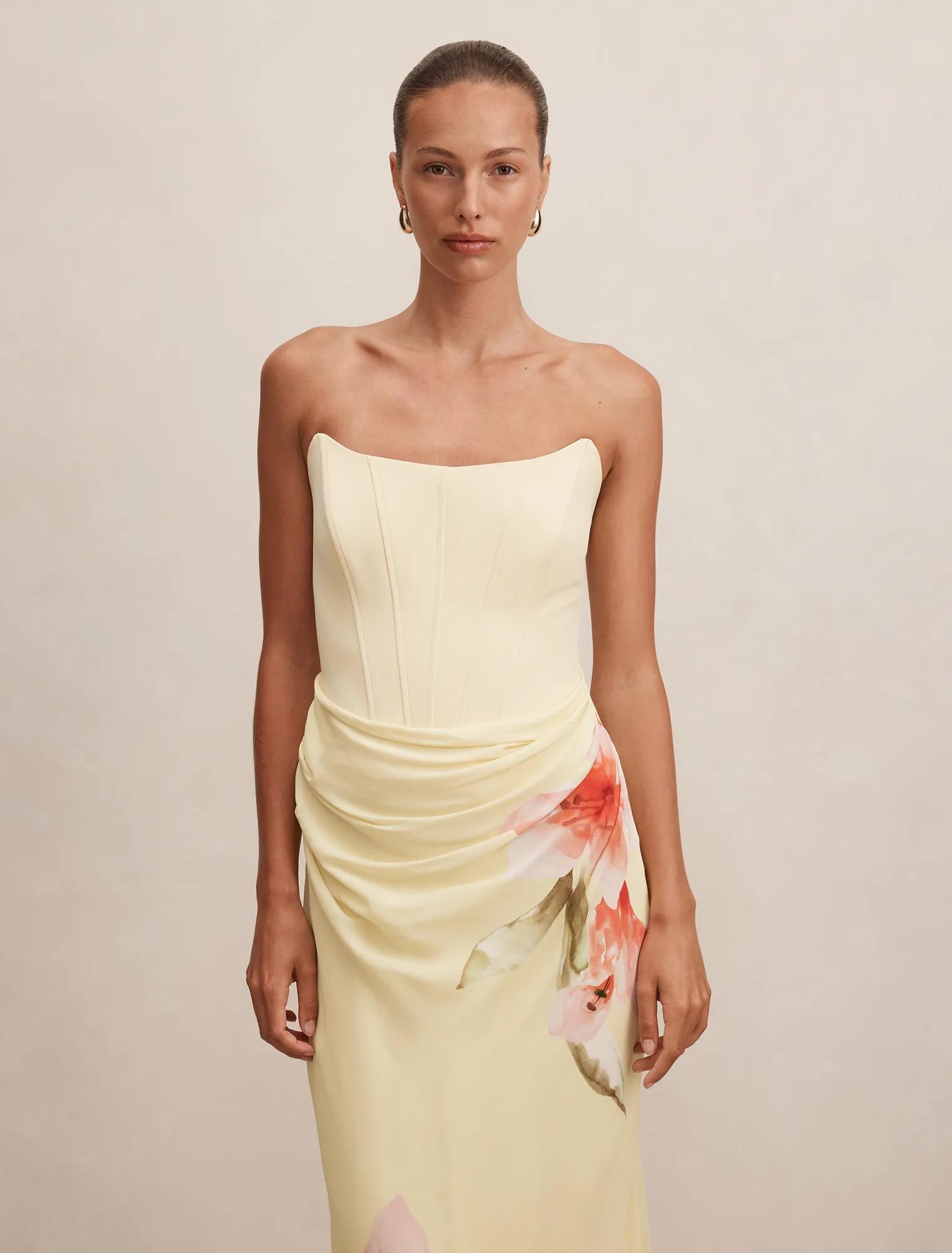 Isra Printed Strapless Maxi