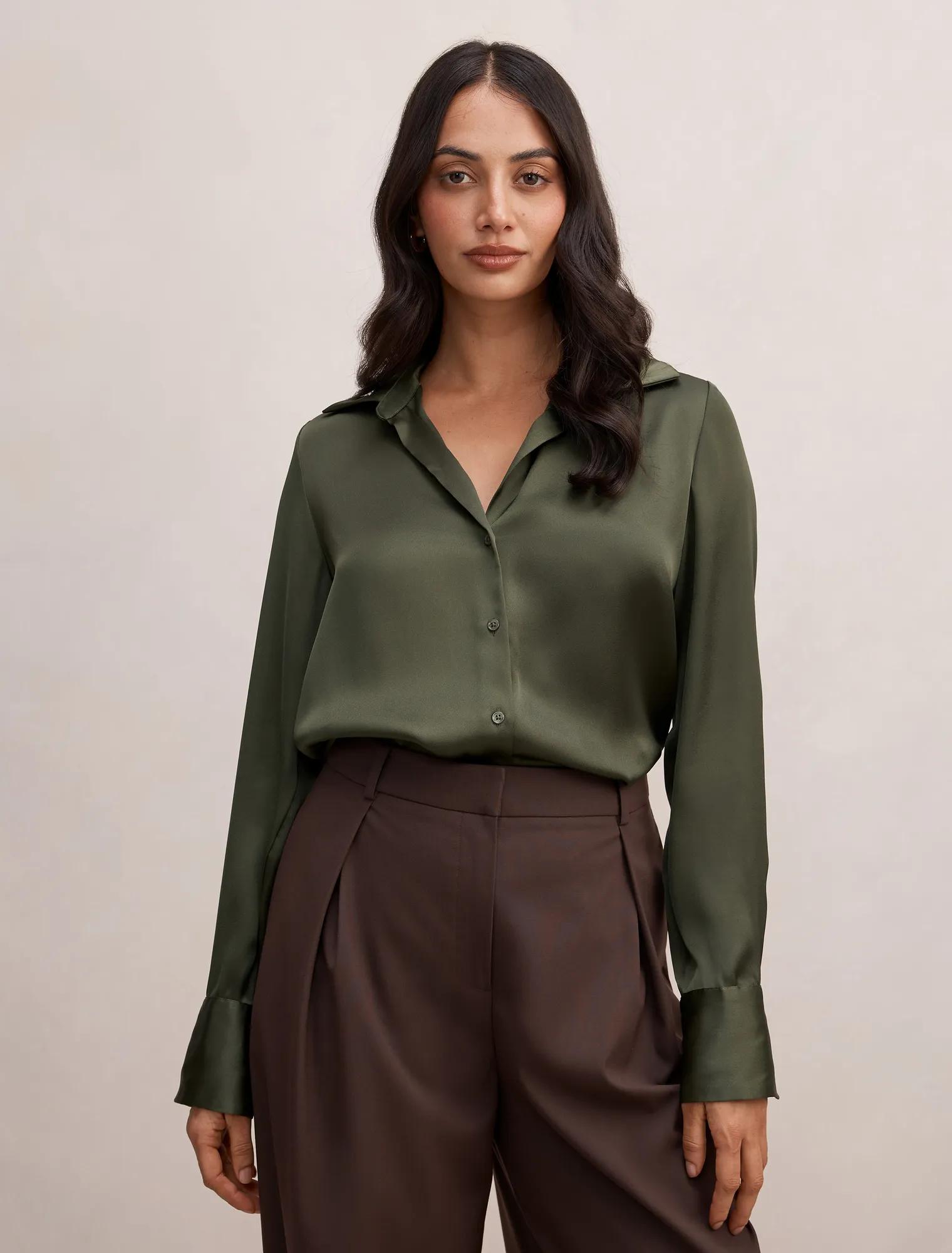 Harvey Notched Neck Satin Shirt