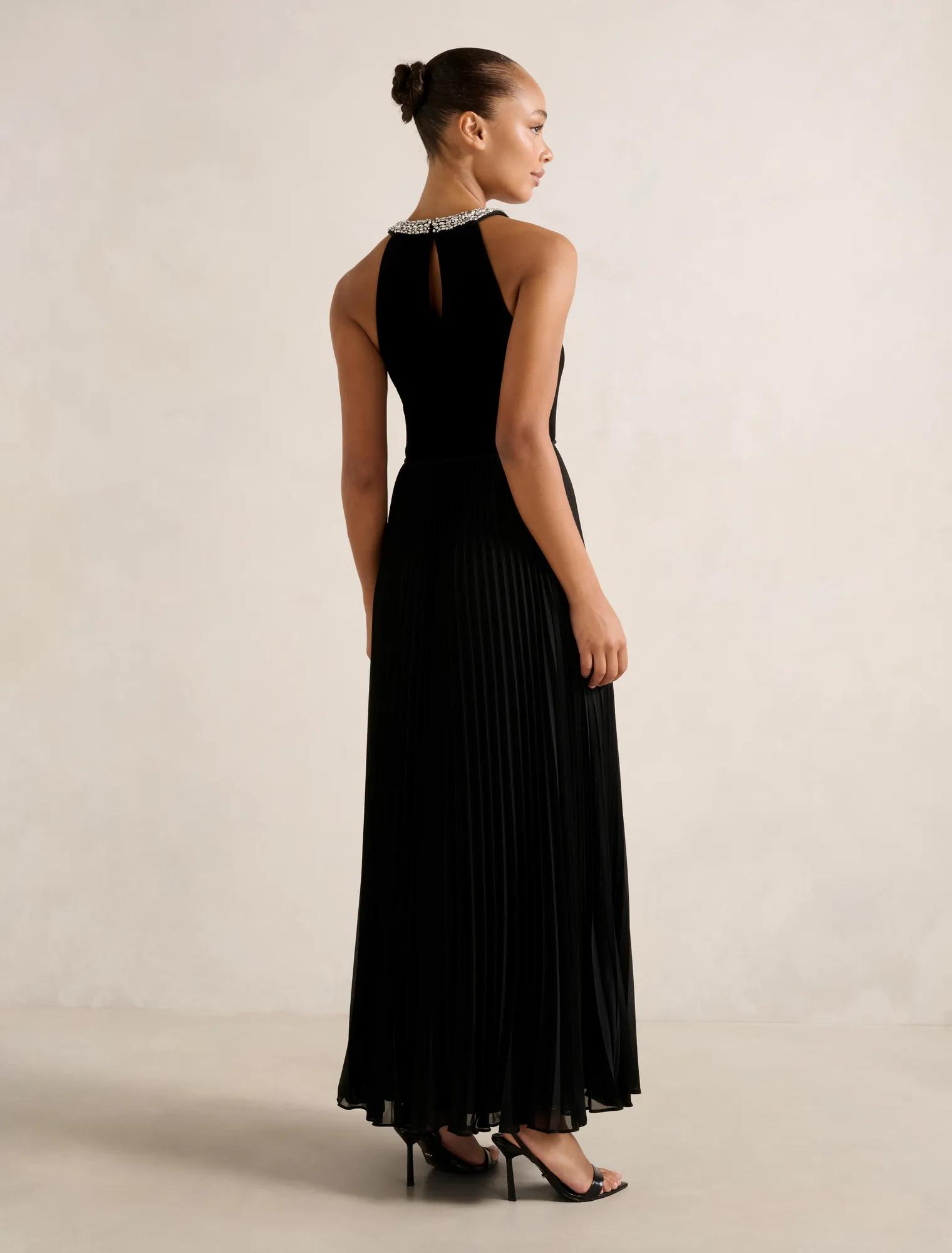 Gwen Halter Neck Pleat Midi Dress