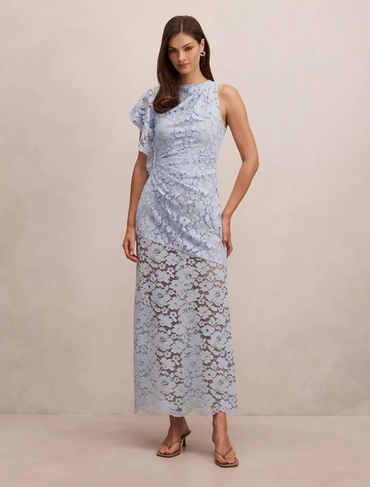 Livvie Asymmetric Lace Maxi Dress