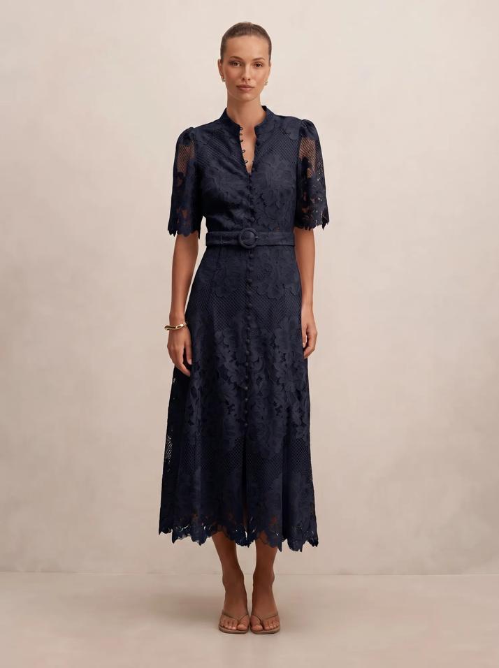 Pink Midi Dress - Liberty Flutter Sleeve Lace - Size 0 to 12