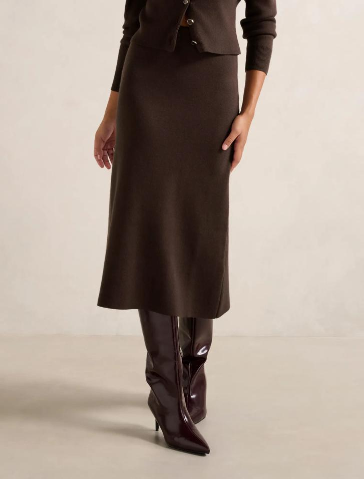 Ally Knitted Midi Skirt in Brown - Size 0 to 12 - Womens Midi Skirts