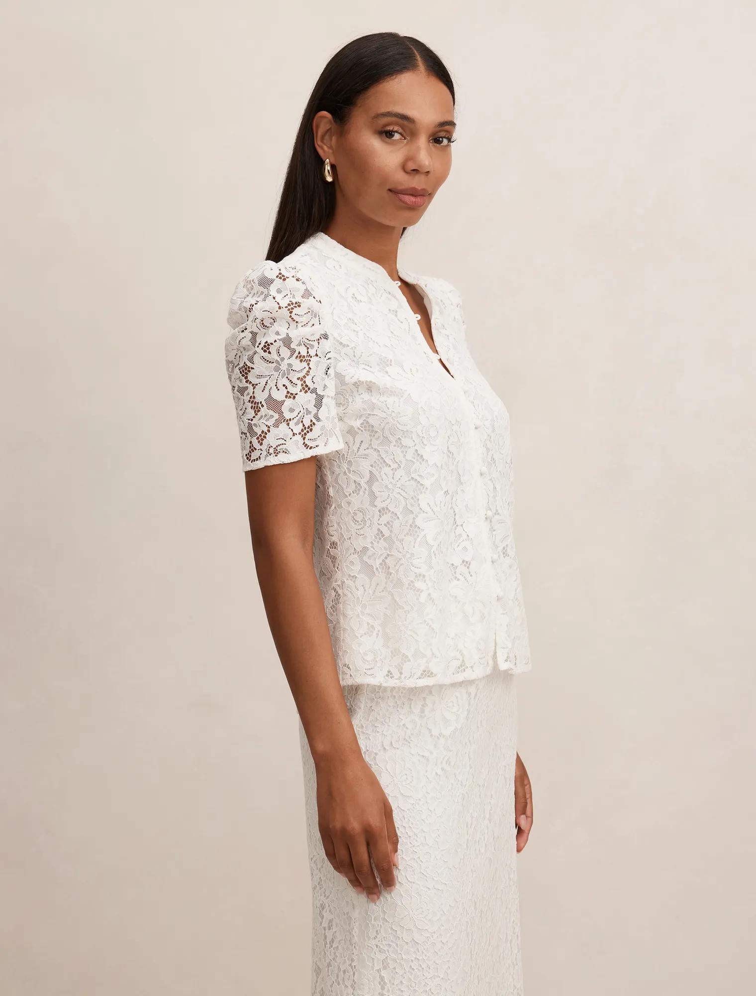 Lina Short Sleeve Lace Blouse
