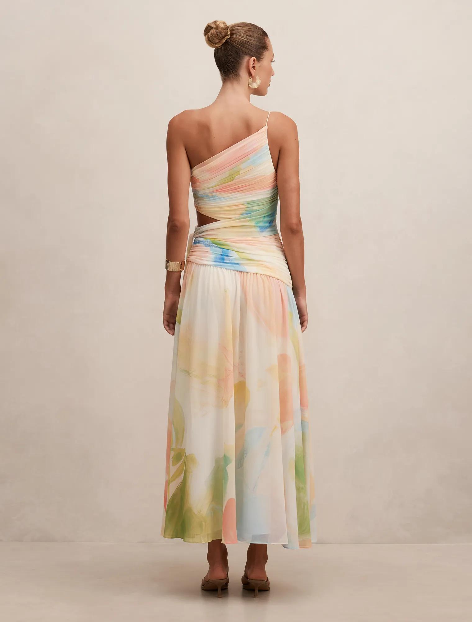 Connie Ruched Asym Maxi