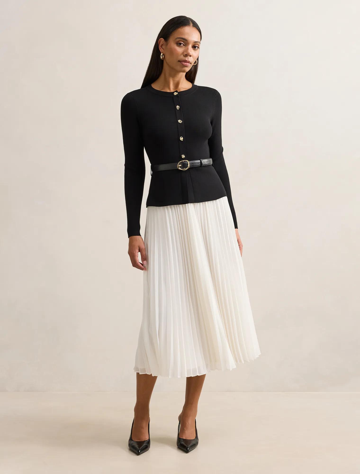 Louisa Long Sleeve Woven Mix Knit Dress in black - Size 0 to 12