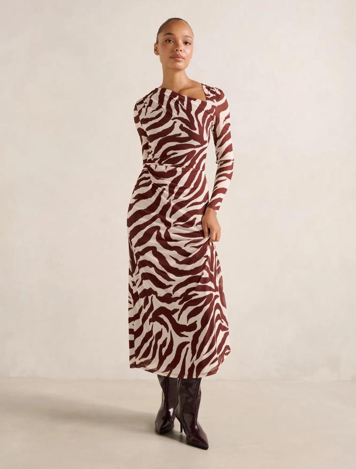 Freya Ruched Jersey Dress in Brown - Size 0 to 12 - Womens Jersey