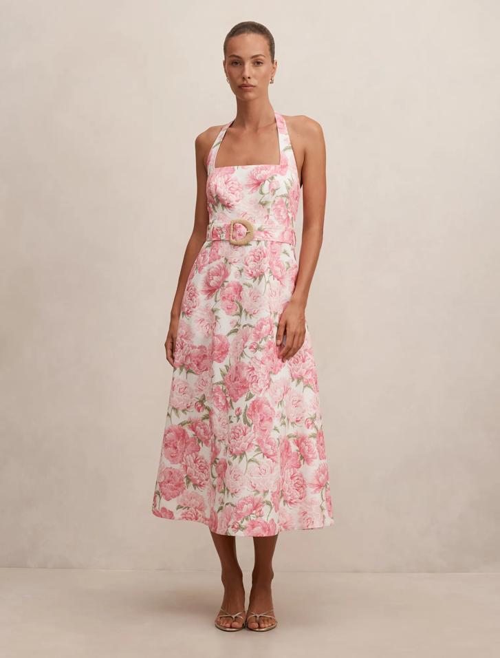 Pink Midi Dress - Blossom Halter - Size 0 to 12 - Womens Midi Dresses Pink Midi Dress - Blossom Halter - Size 0 to 12 - Womens Midi Dresses