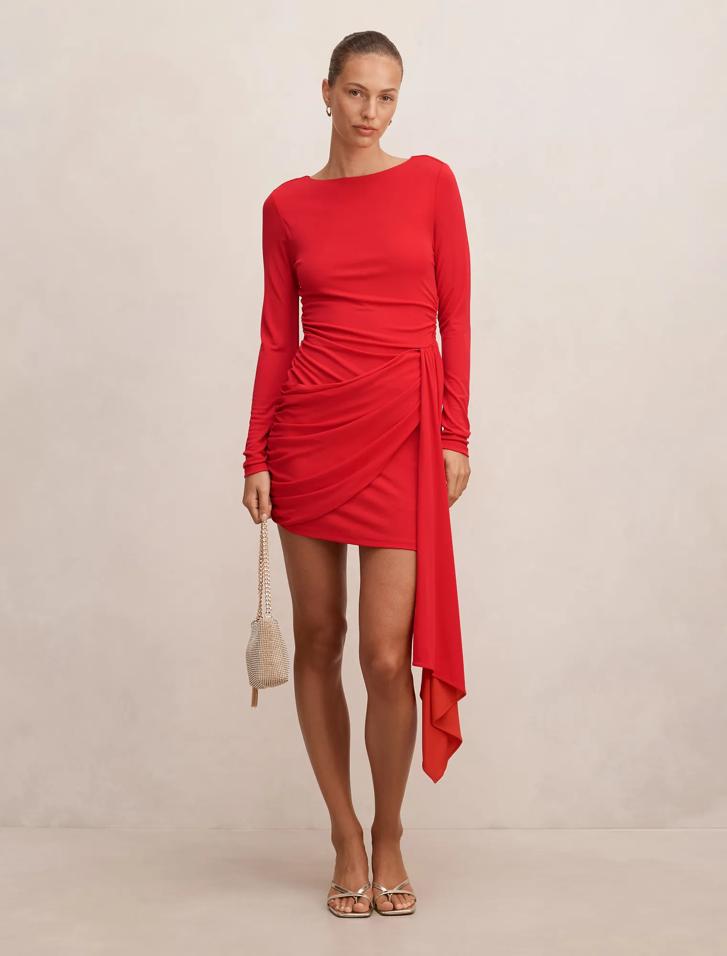 long sleeve red dress forever 21 Ruched Bodycon Midi Dress Black / XS