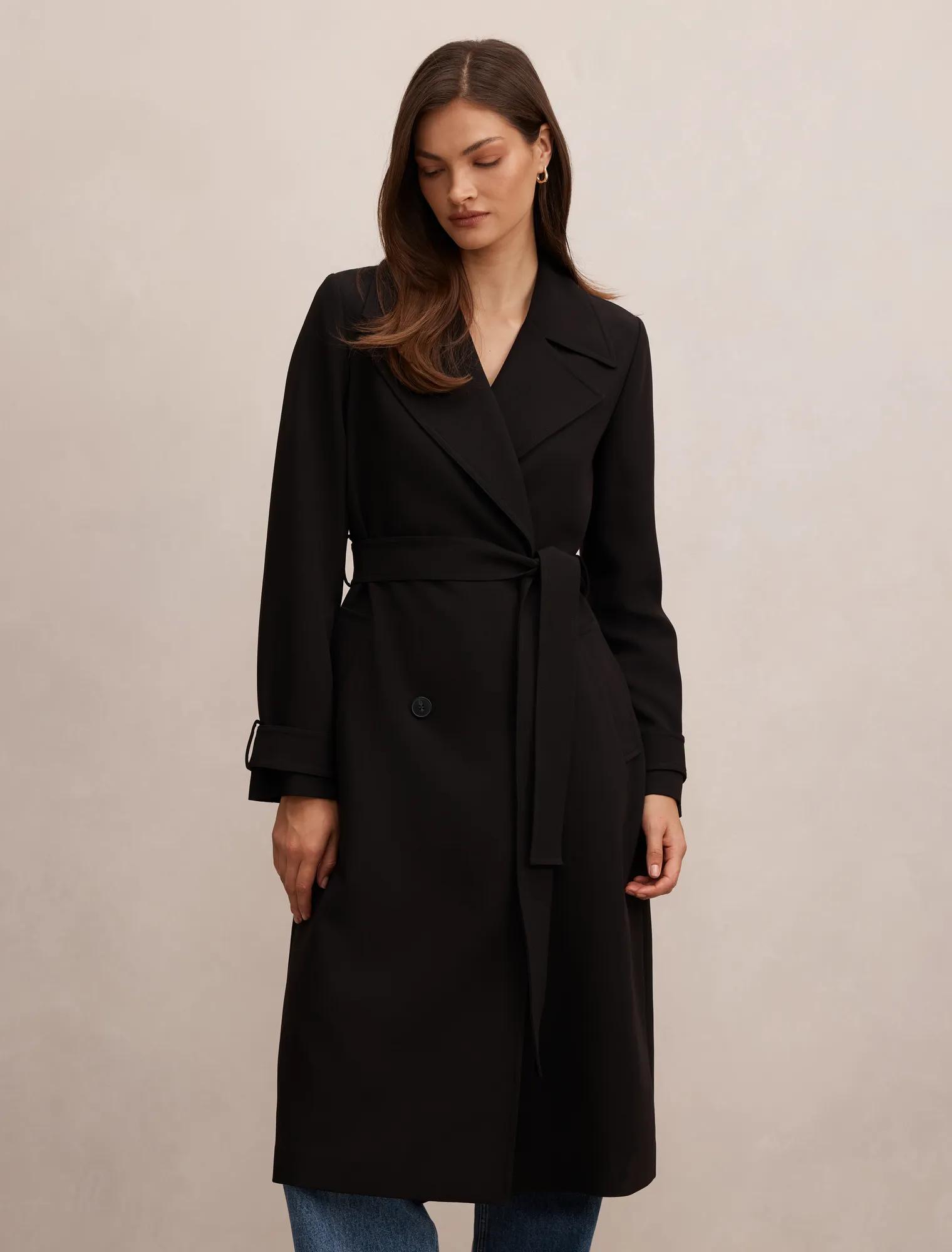 black one shoulder long sleeve maxi dress Vintage 1940s Black Wool Gabardine Princess Trench Coat